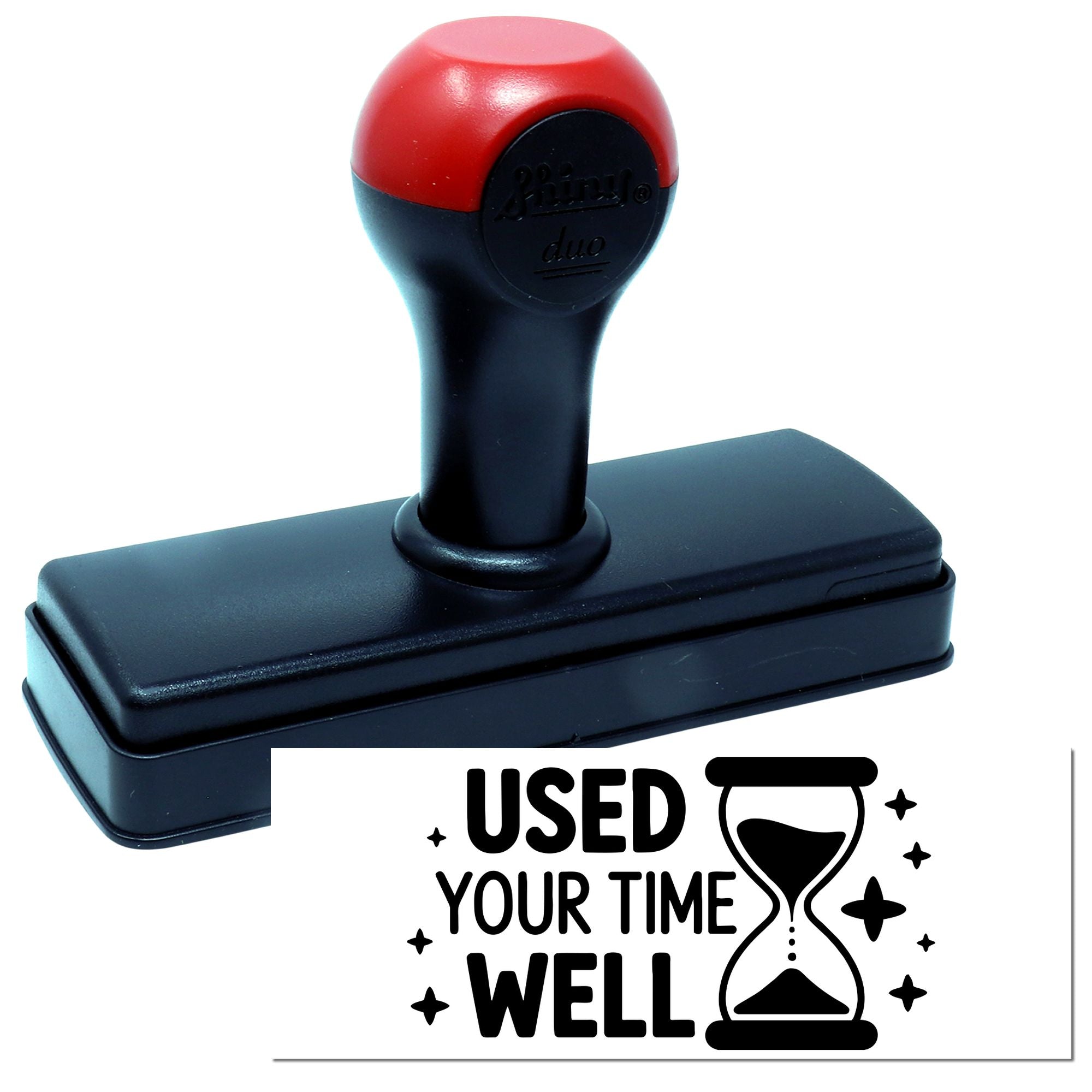 Self-inking rubber stamp featuring Used Your Time Well hourglass design for office and craft use.
