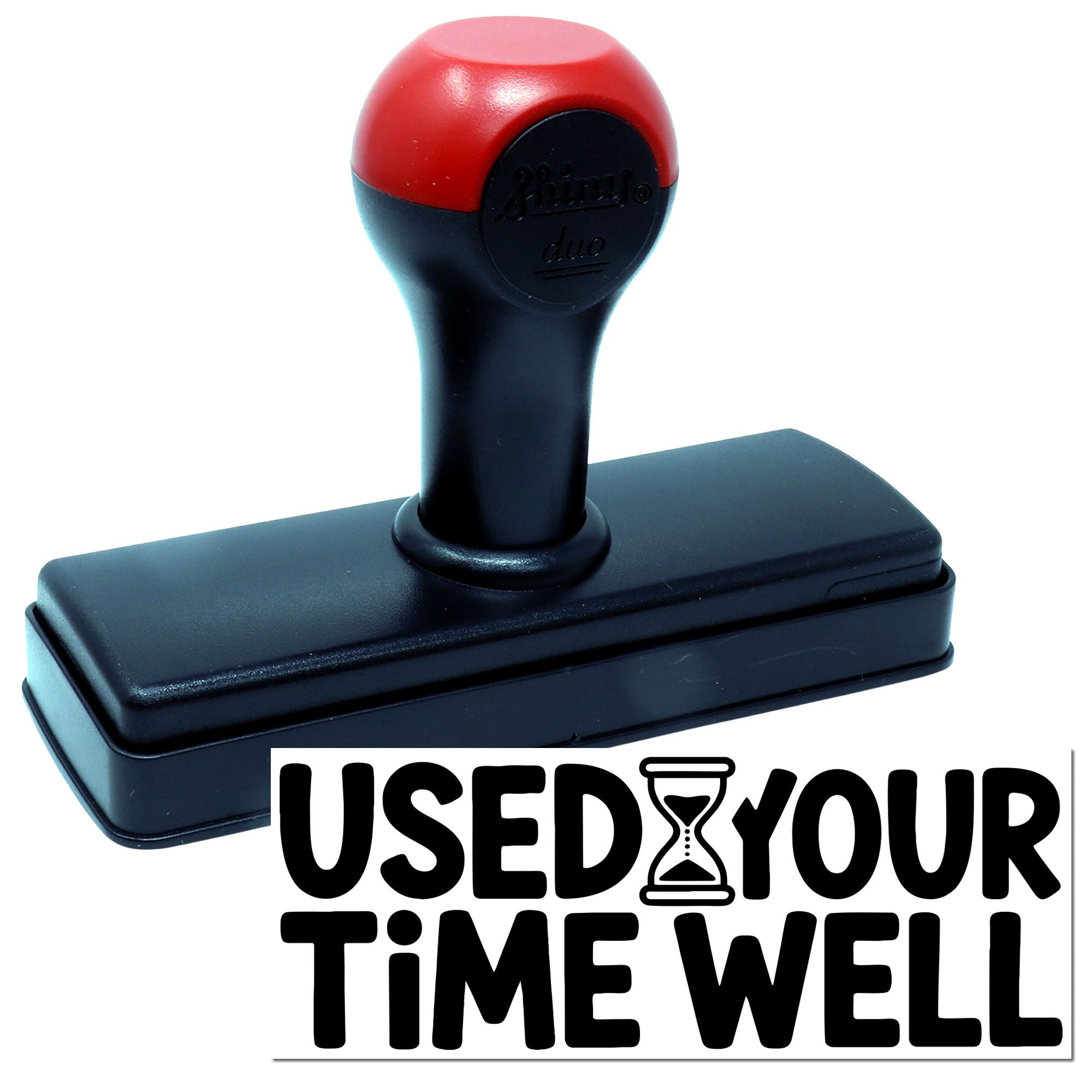 Self-inking rubber stamp displaying USED YOUR TIME WELL for office approval, productivity, and business messaging.