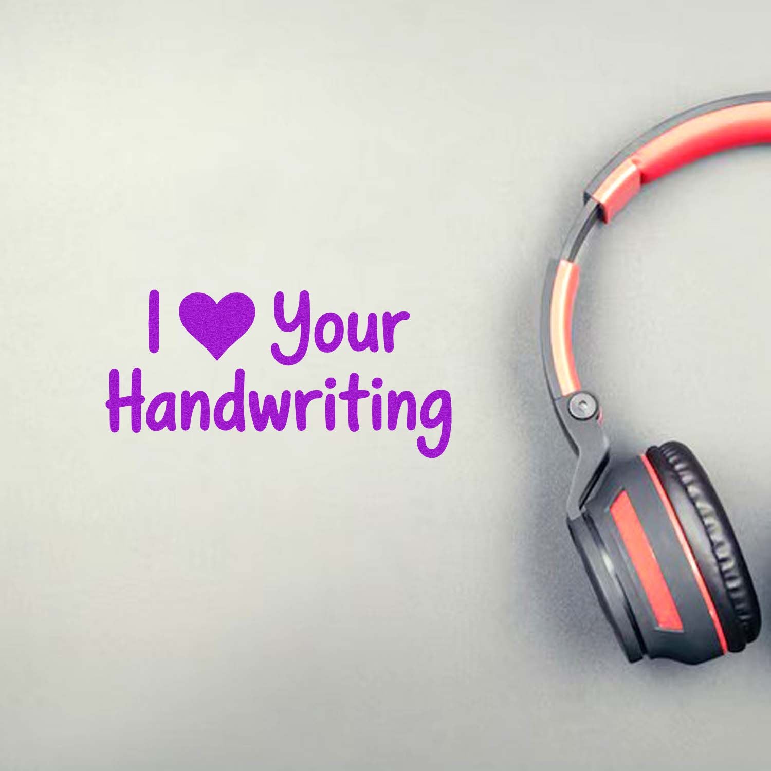 I love your handwriting custom rubber stamp design with purple lettering on a light background, perfect for teacher and craft use