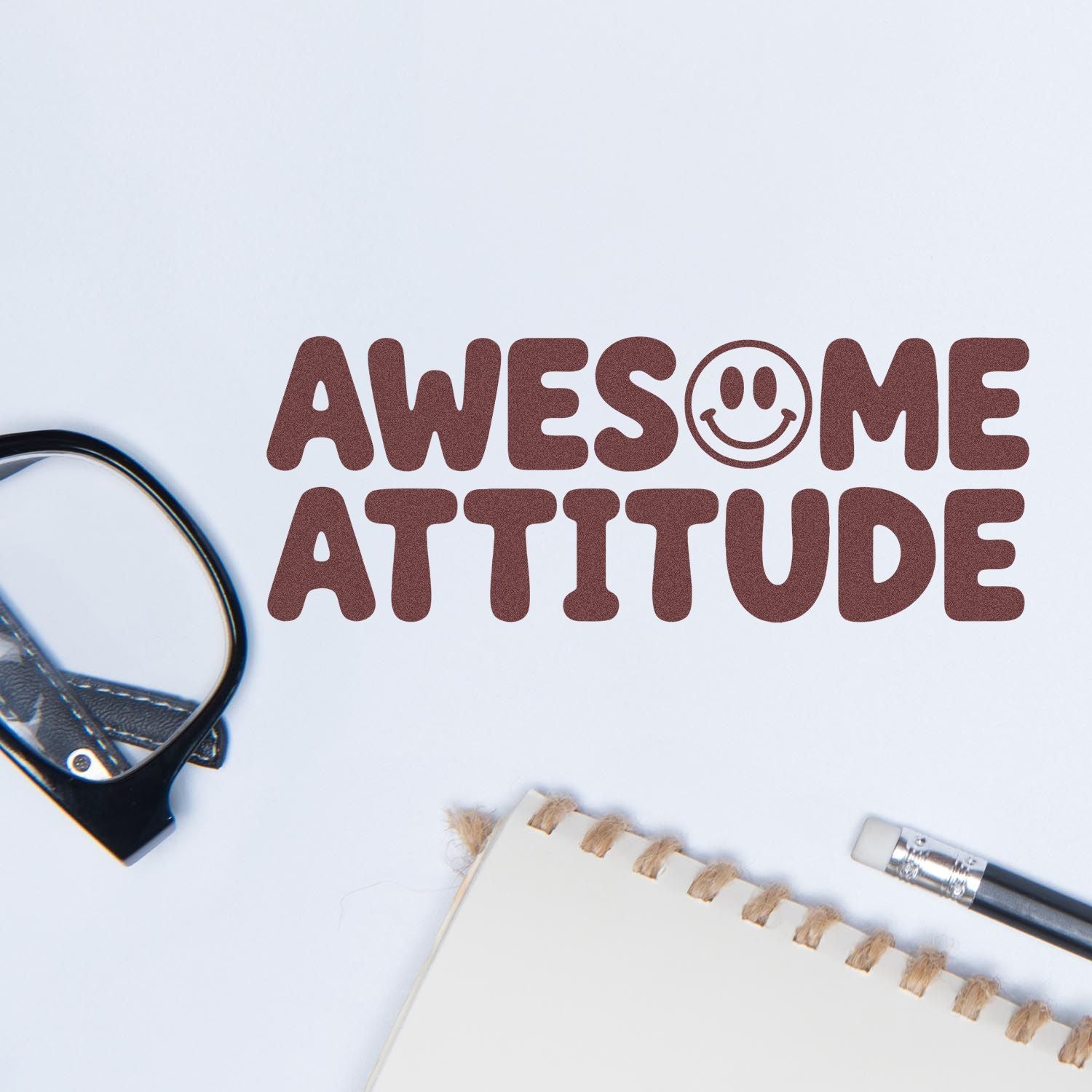 Awesome Attitude rubber stamp design with smiley face for planners, crafts, and stationery projects.