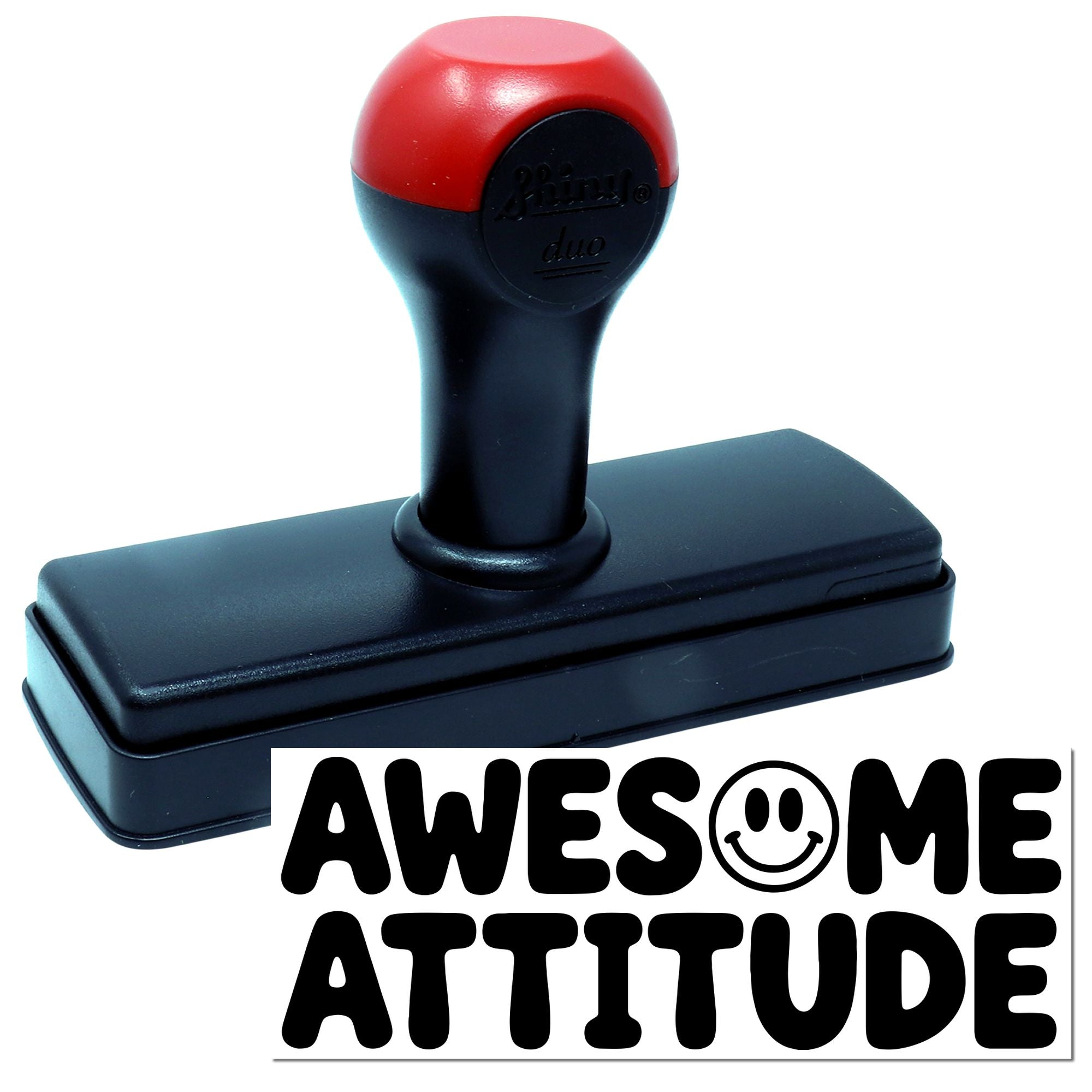 Self-inking custom rubber stamp with Awesome Attitude design for crafts, office marking, and branding.