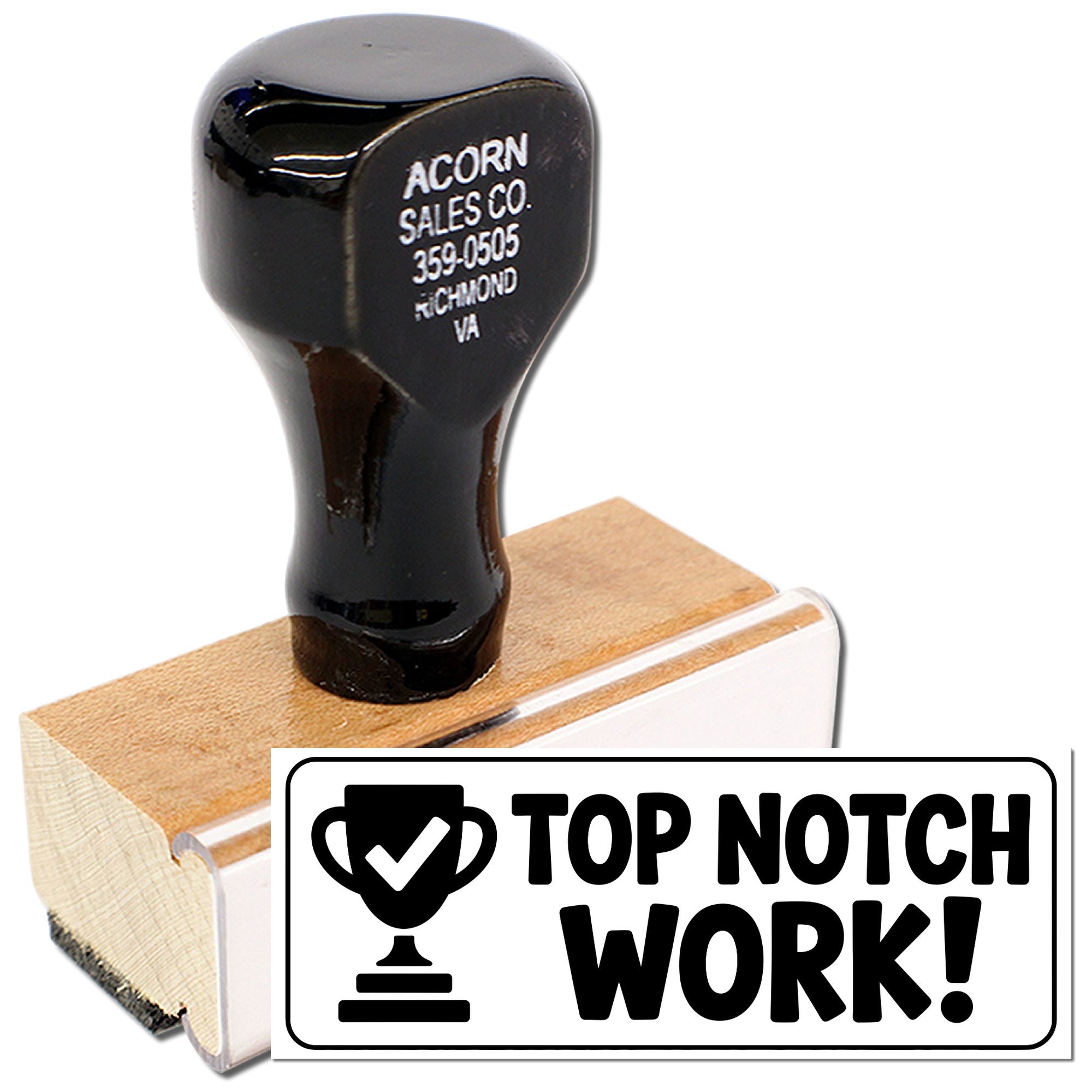Custom rubber stamp with Top Notch Work! approval design for business branding, quality control, and office use.