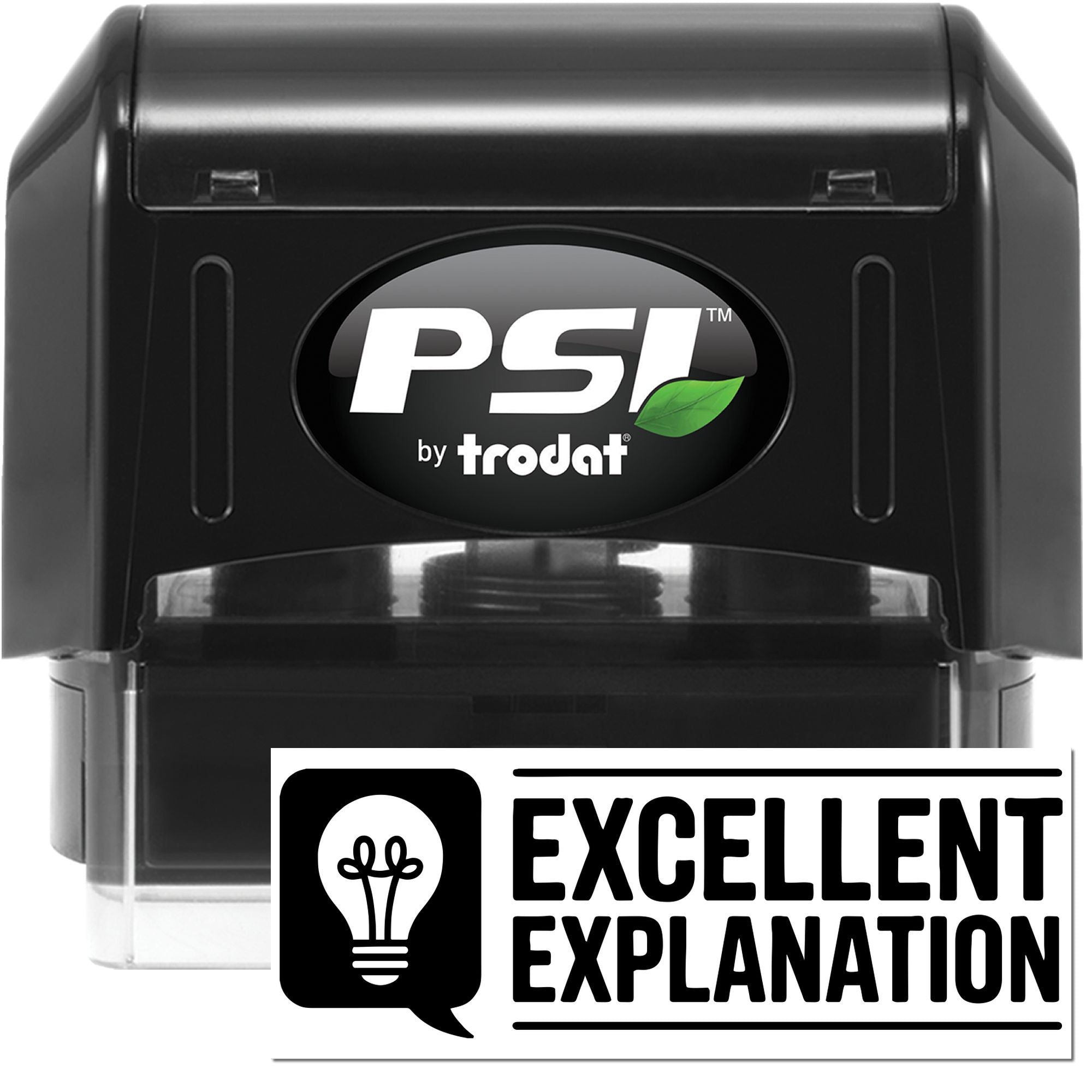 PSI by Trodat self-inking rubber stamp with Excellent Explanation imprint, ideal for teacher and office feedback.