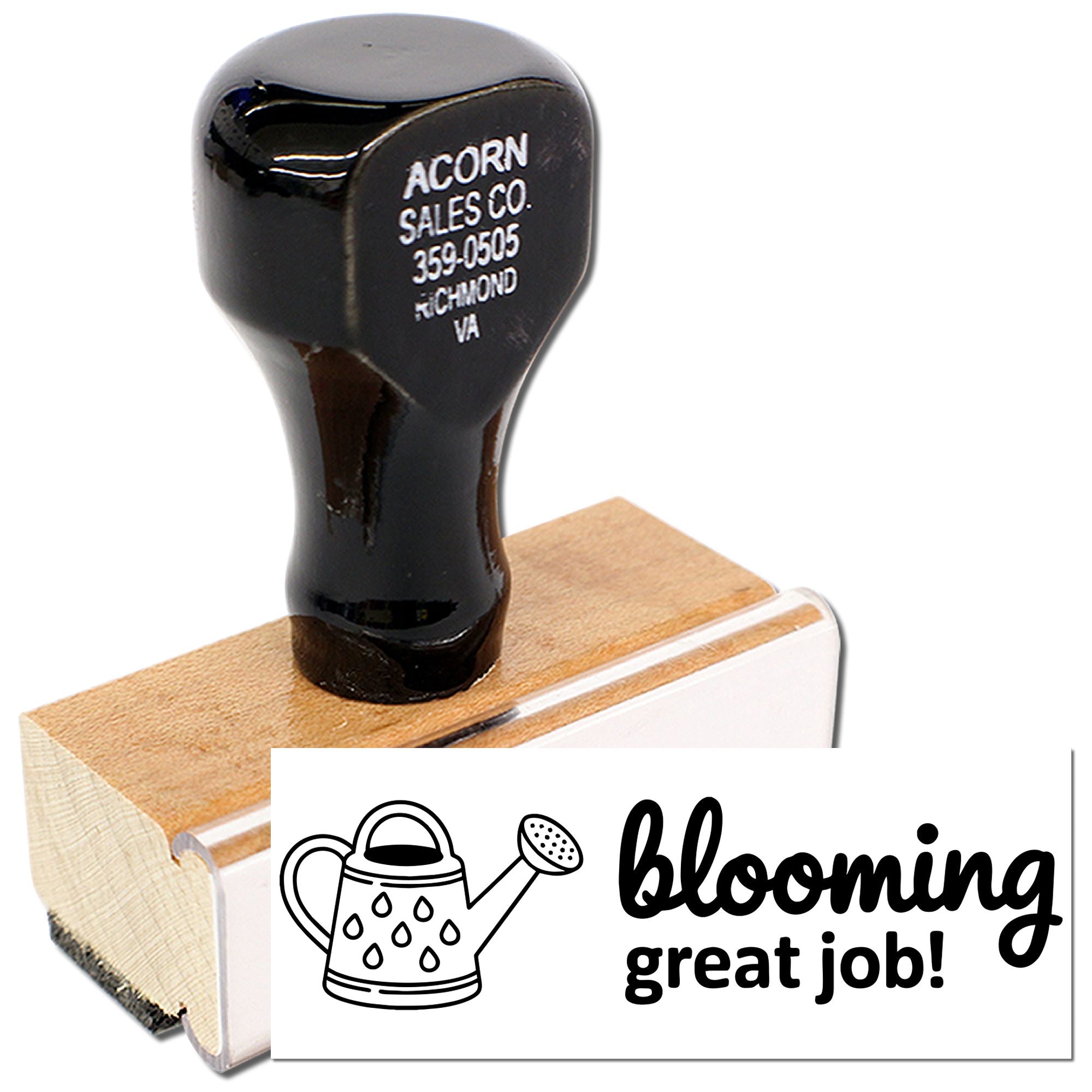 Wooden rubber stamp with blooming great job design for teacher rewards, crafts, and encouragement cards.