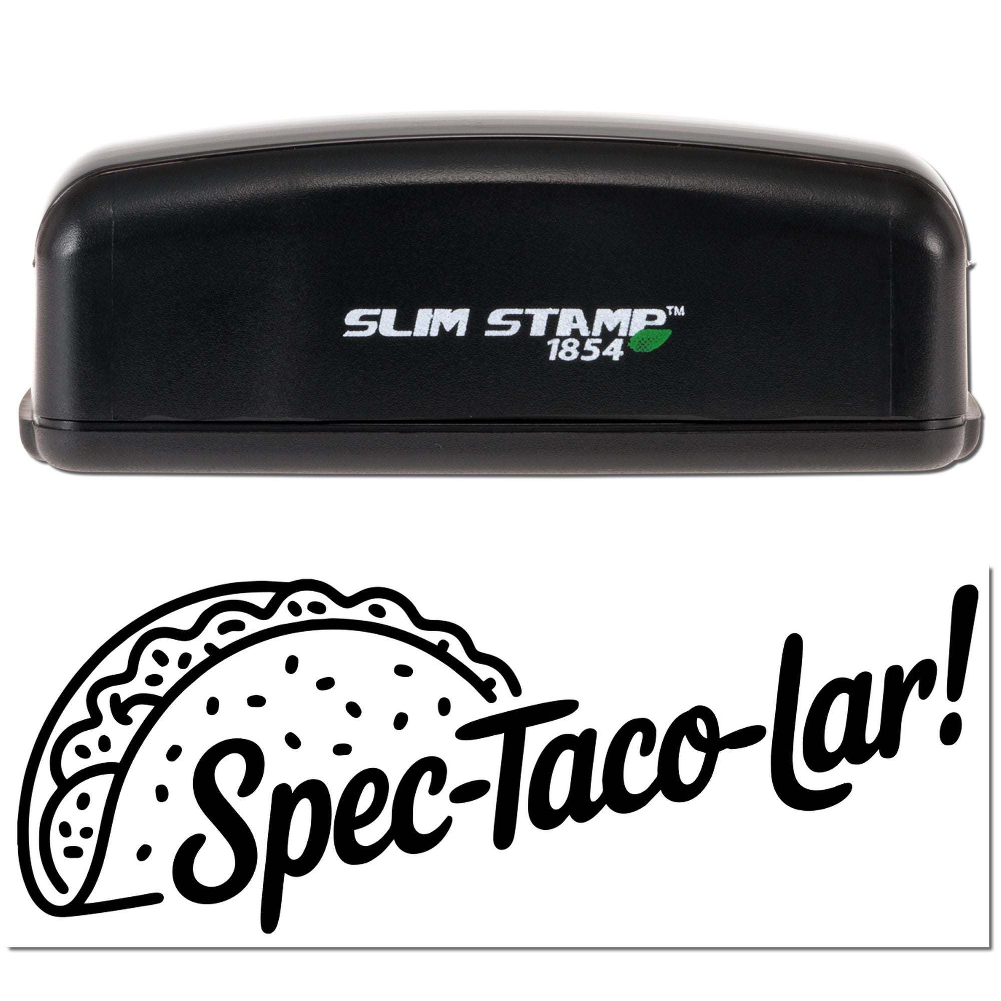 Slim Stamp 1854 taco rubber stamp featuring Spec-Taco-lar! design for food-themed crafts, cards, and labels