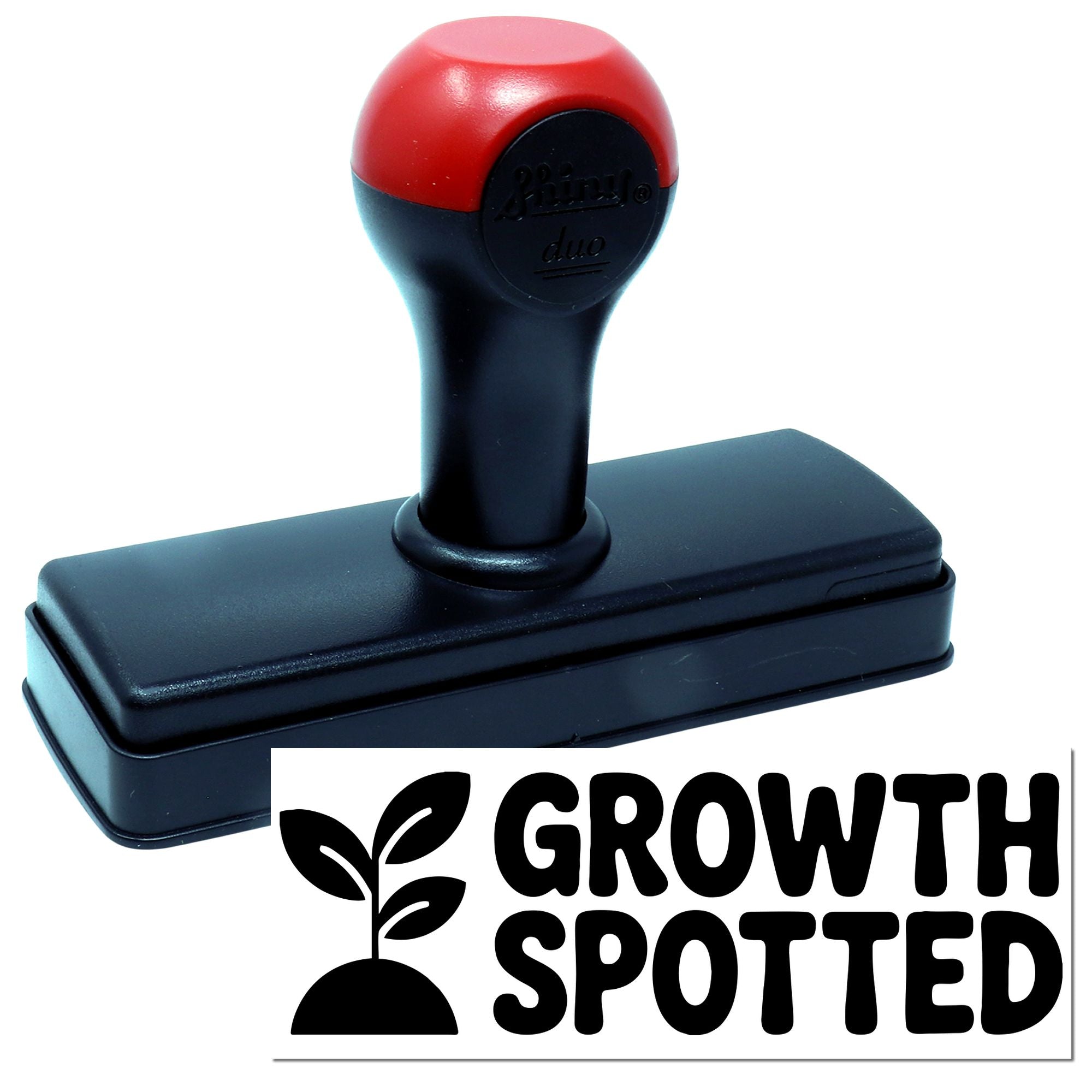 Custom self-inking rubber stamp with Growth Spotted plant logo for eco-friendly branding