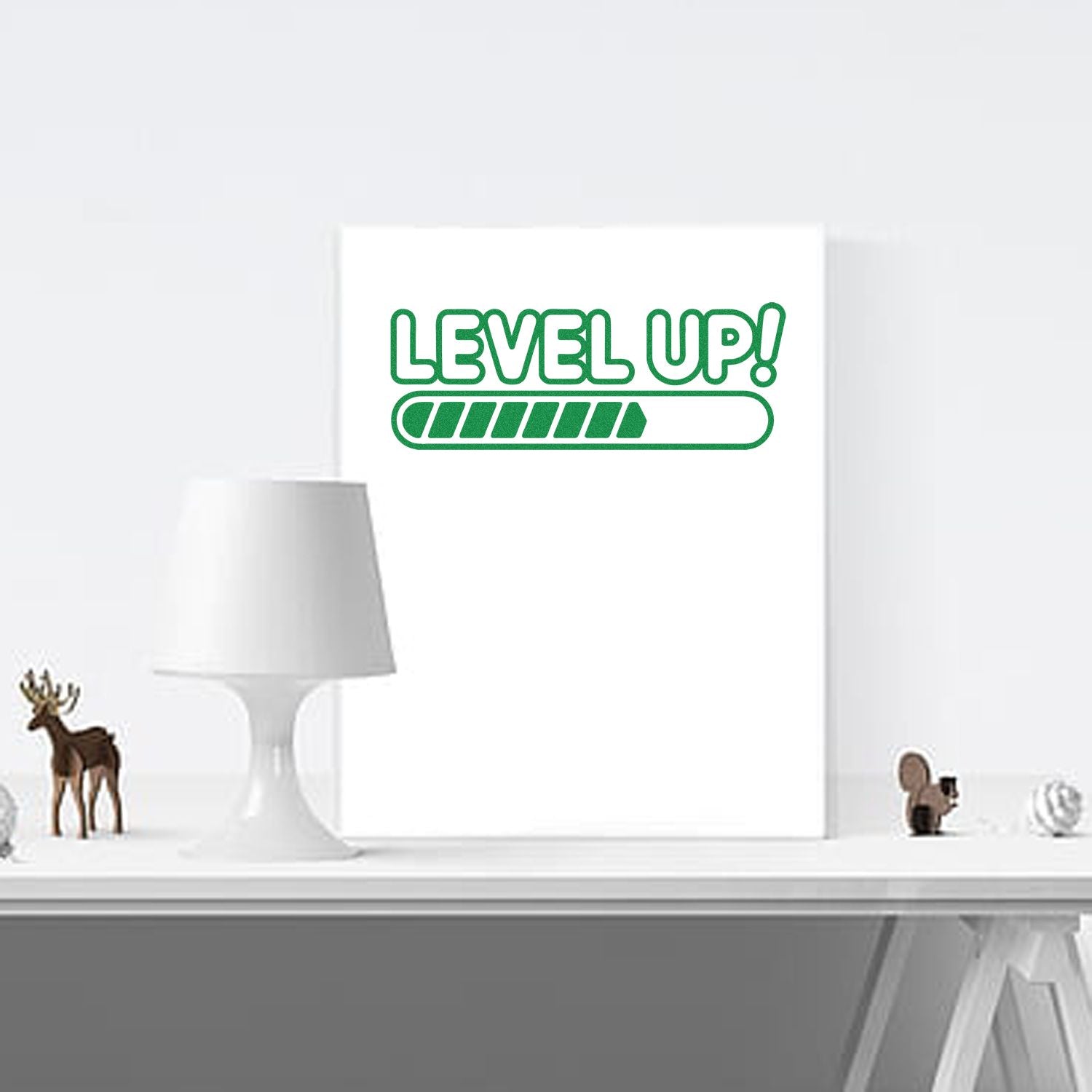 Level Up! rubber stamp design with progress bar, ideal for gaming, classroom rewards, and motivational marking.