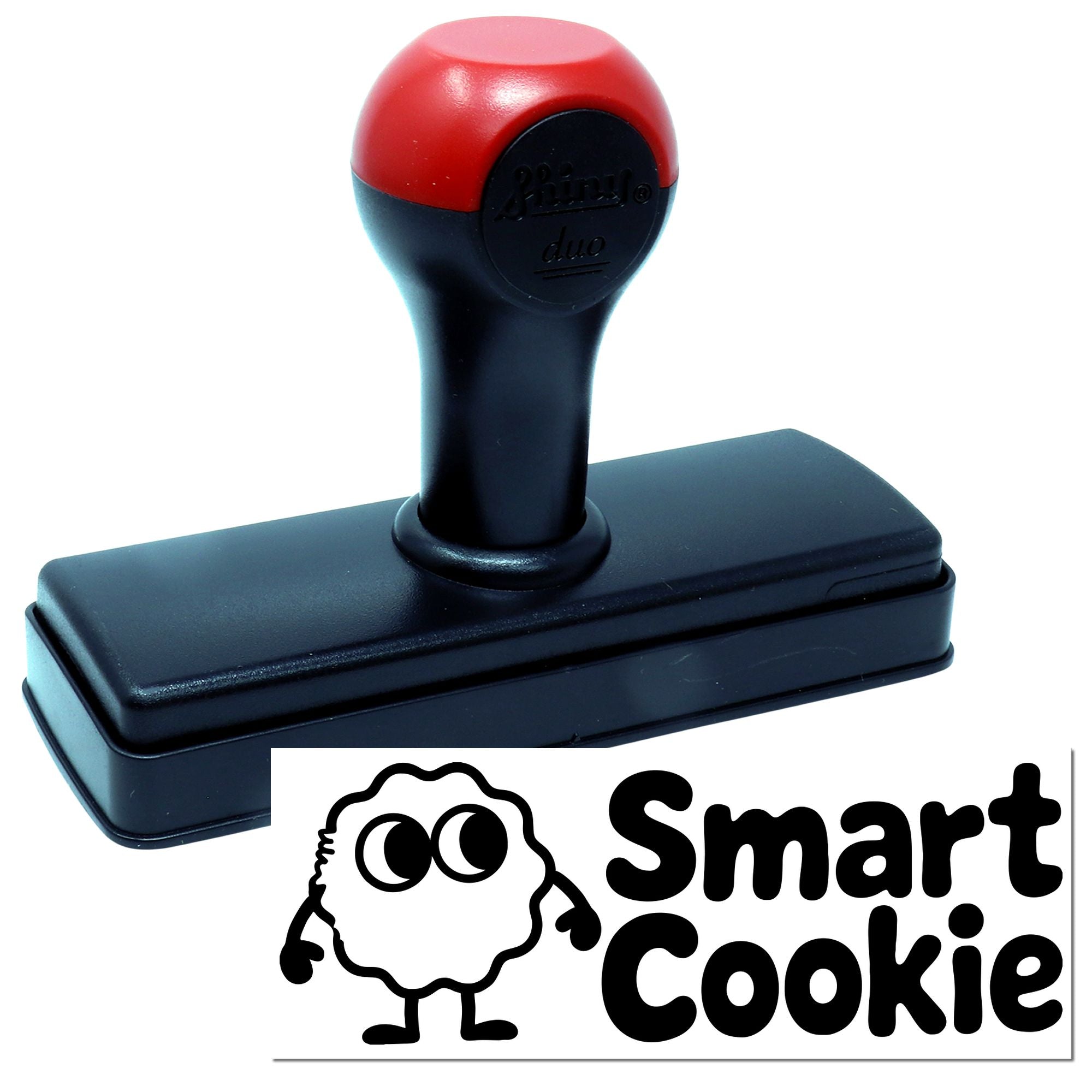 Self-inking rubber stamp with Smart Cookie design for classroom rewards, teacher stamps, or bakery packaging.