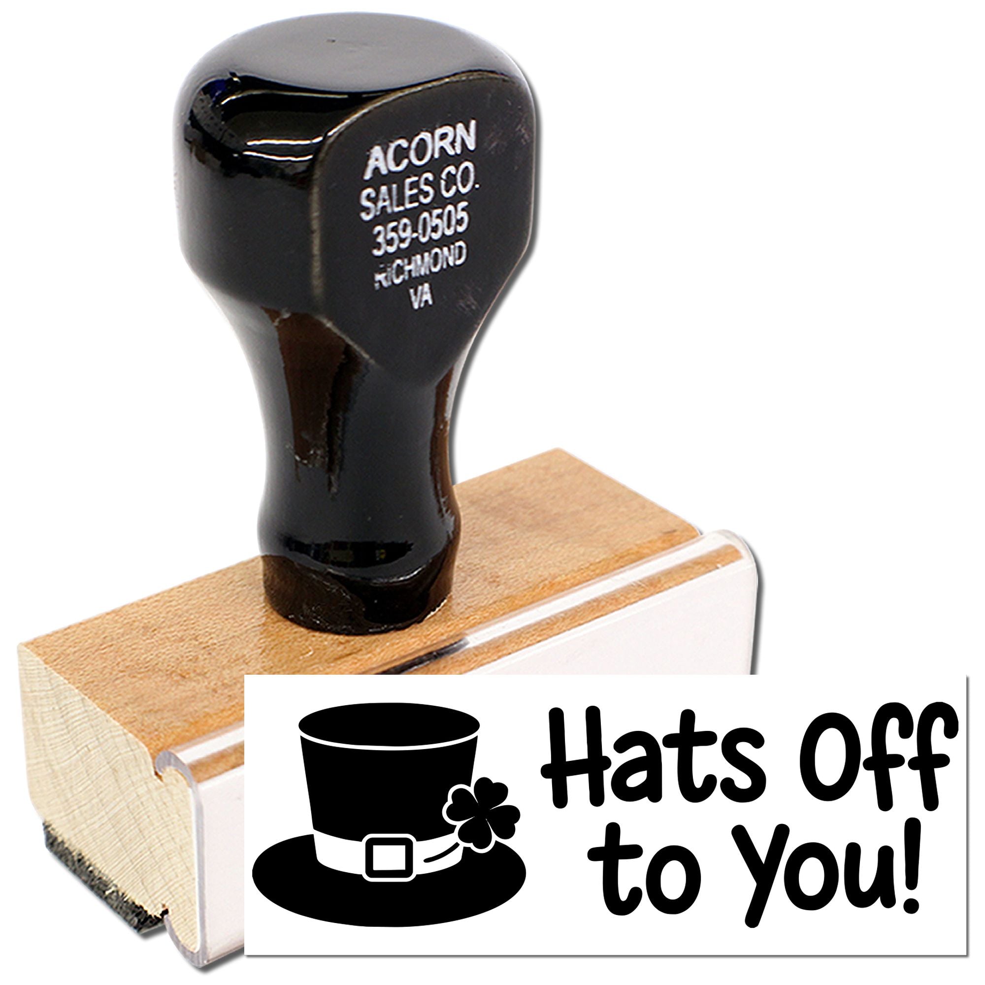 Hats Off to You! rubber stamp with top hat and clover design for congratulatory greetings and party cards.