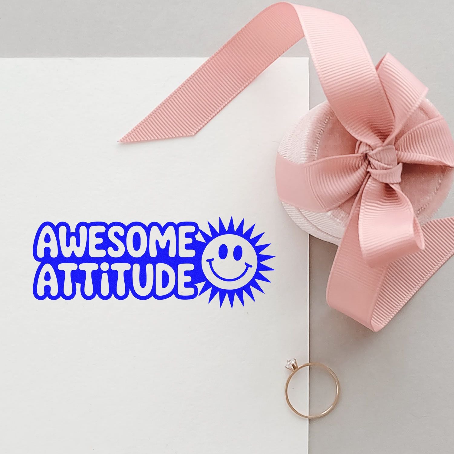Awesome Attitude rubber stamp on white card, perfect for handmade cards, packaging, and cheerful gift tags.