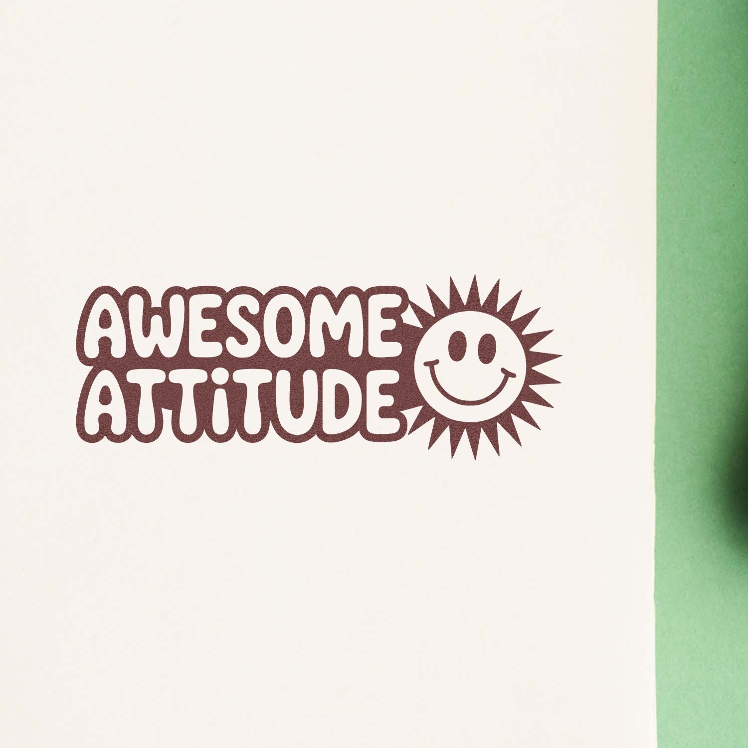 Awesome attitude rubber stamp design with smiling sun icon for positive cards, crafts, and packaging.