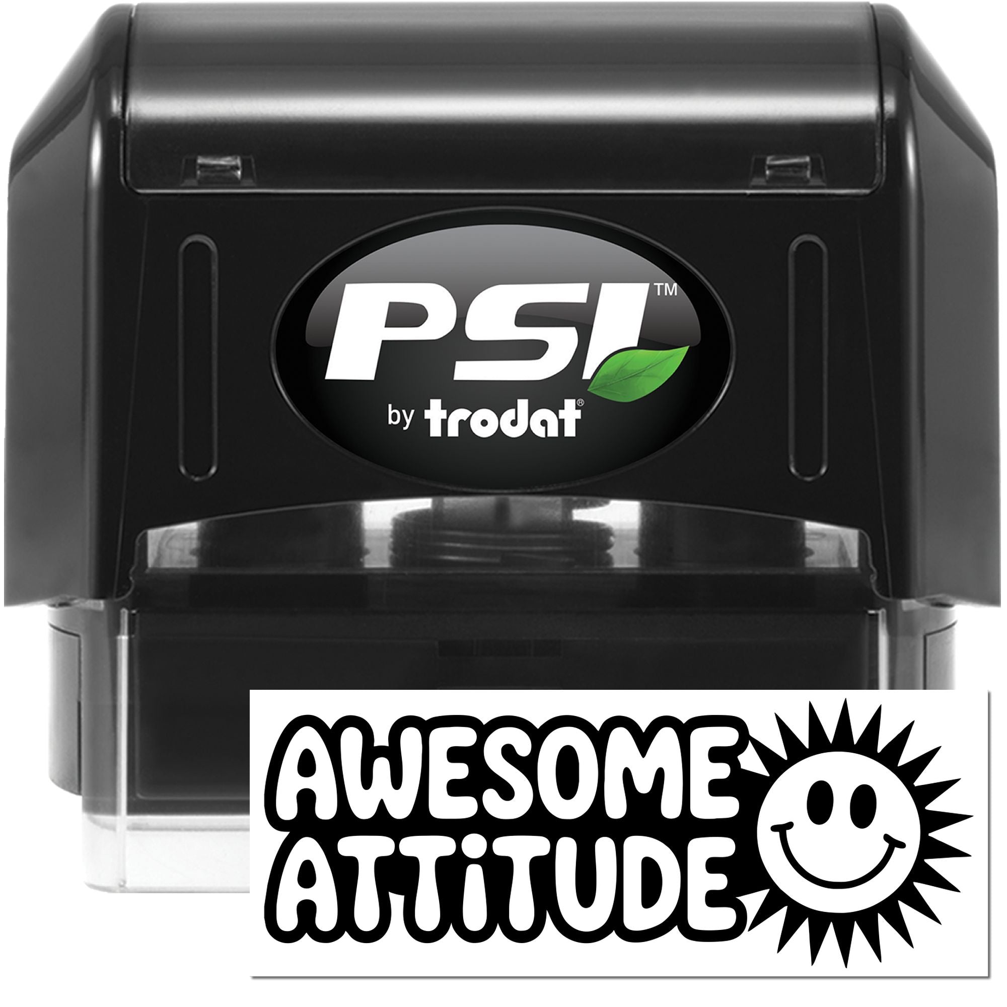 PSI by Trodat self-inking rubber stamp with Awesome Attitude impression, ideal for custom office and craft stamping.