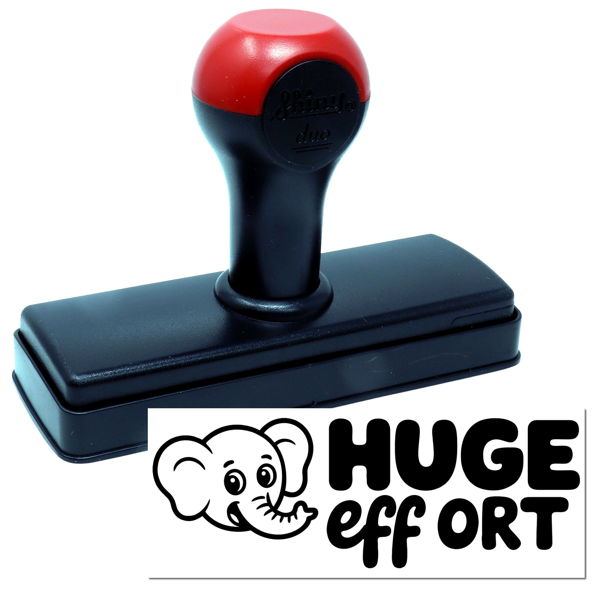 Self-inking rubber stamp with elephant and HUGE effort design for office rewards, encouragement, and classroom use.