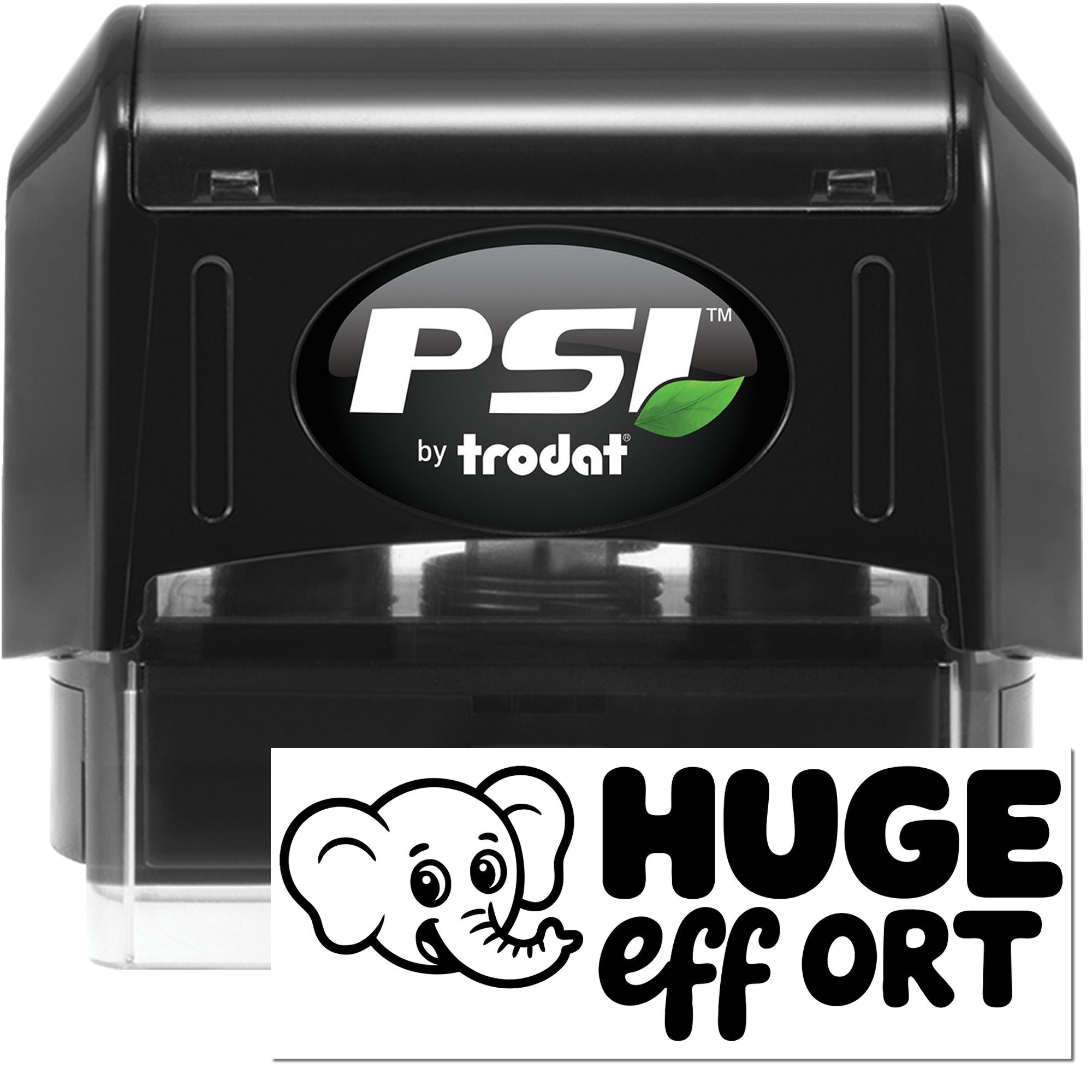 PSI by Trodat rubber stamp with Huge Effort elephant design for custom office or business marking.
