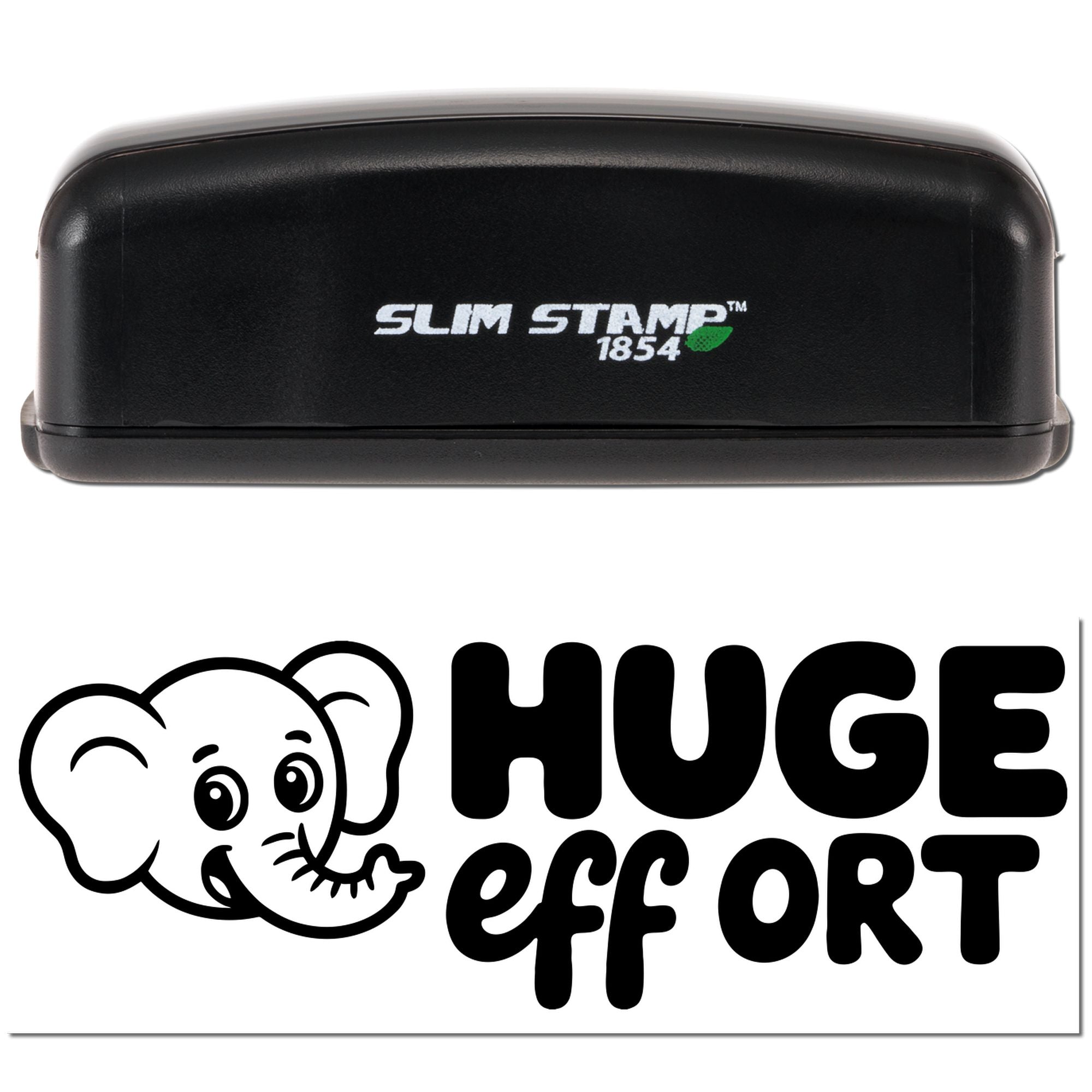 Slim Stamp 1854 self-inking rubber stamp with HUGE effort elephant design for custom office or craft impressions.