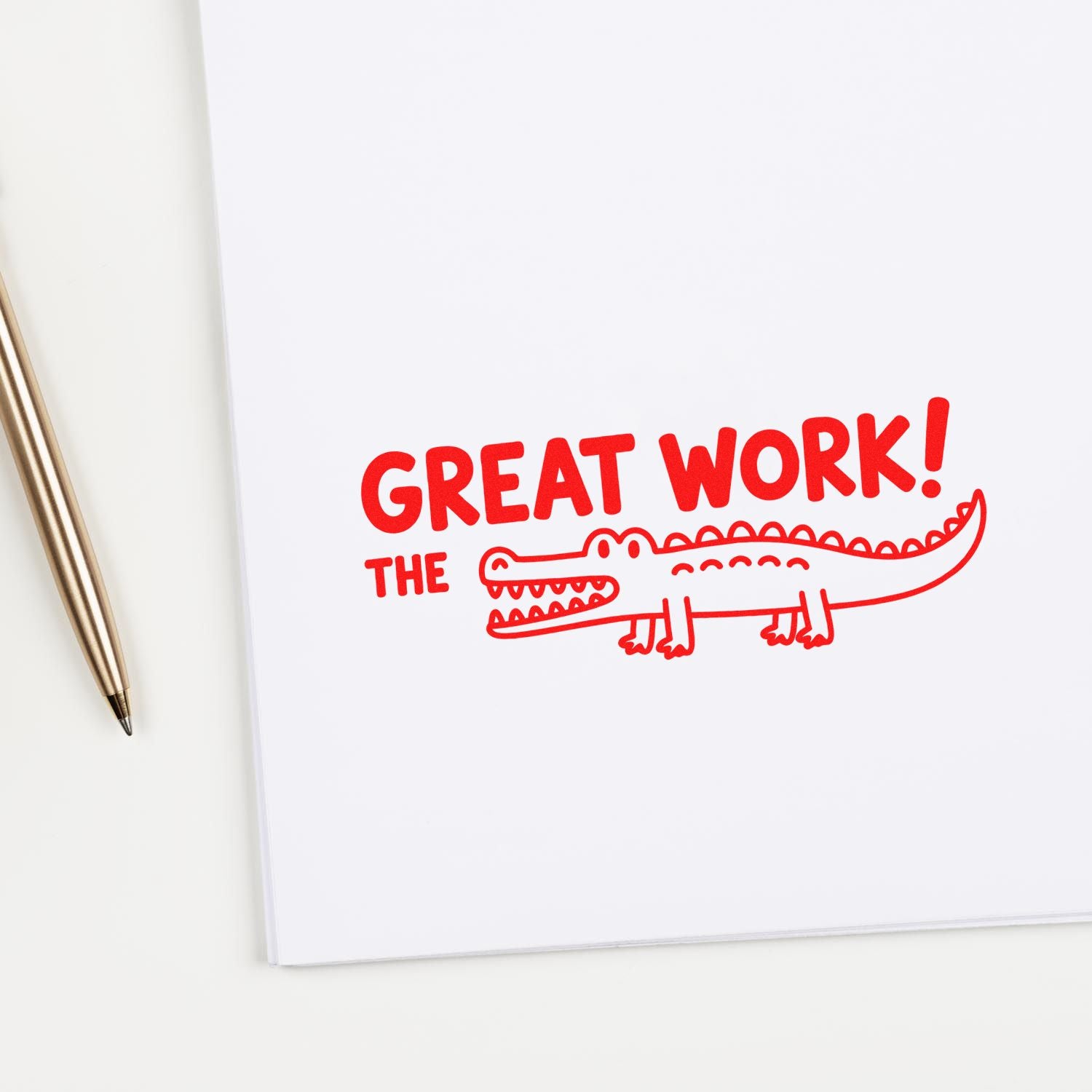 Great Work! alligator rubber stamp for teacher feedback, classroom rewards, and grading.