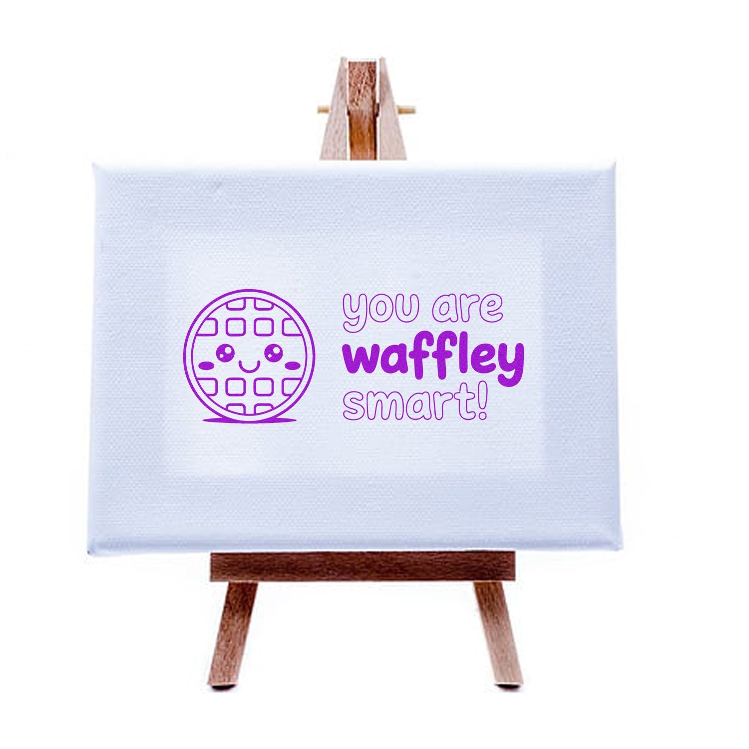 Cute waffle-themed rubber stamp design with you are waffley smart slogan for teacher gifts and DIY crafts.