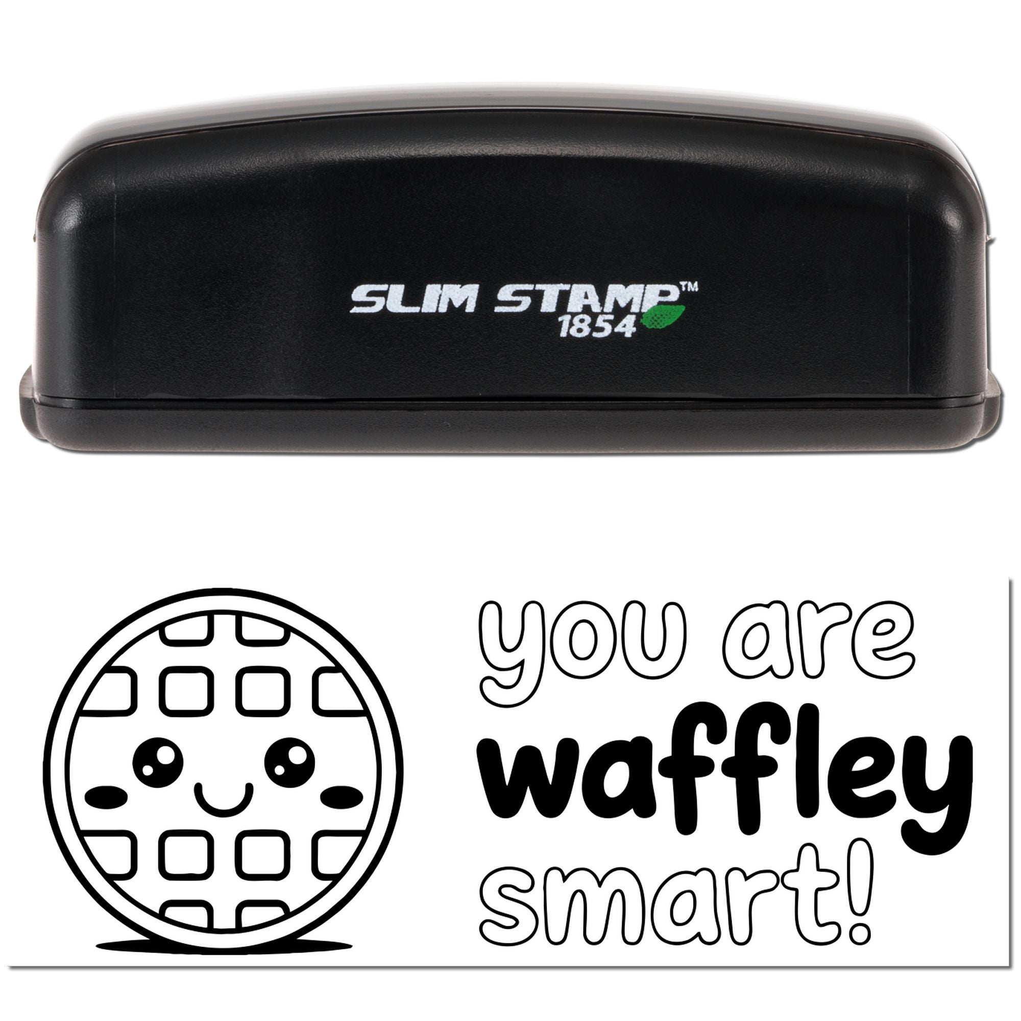 Slim Stamp 1854 rubber stamp with cute waffle design and you are waffley smart! message for teacher rewards.