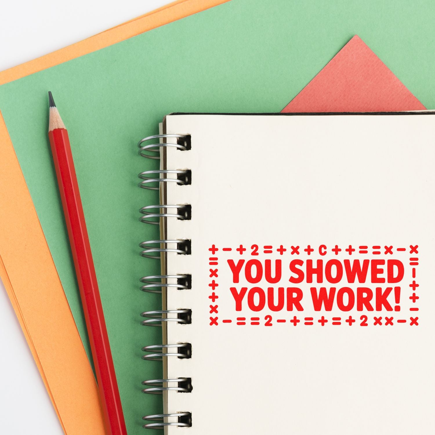 Rubber stamp with You Showed Your Work! on a notebook, perfect for teacher grading, math feedback, and classroom use.