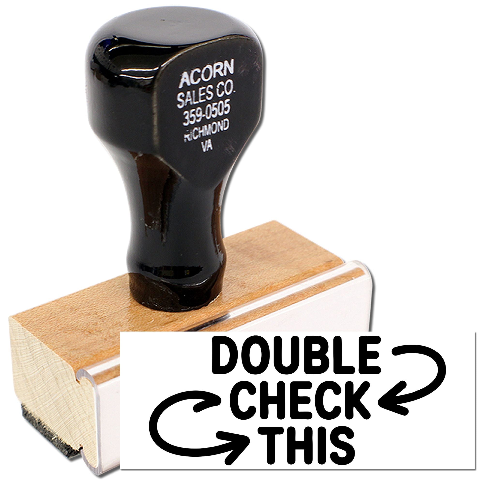 Double Check This rubber stamp on a wooden handle, ideal for office proofing and document review.