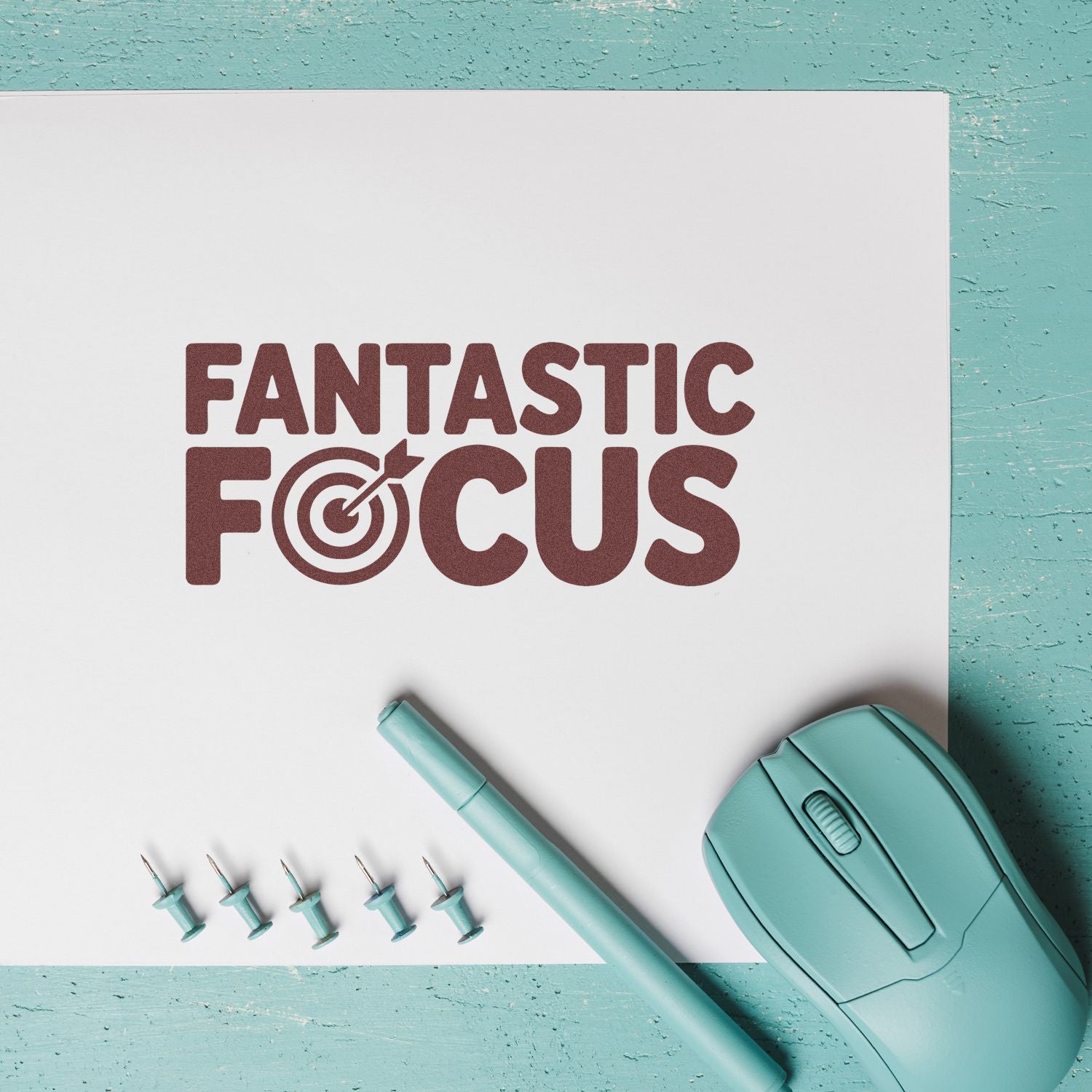 Fantastic Focus rubber stamp impression with target icon, ideal for motivational office or classroom stamping.