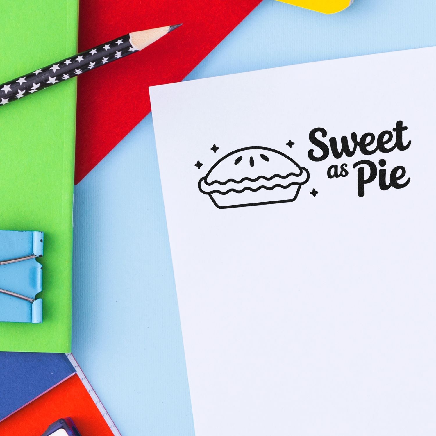 Sweet as Pie rubber stamp design on paper, perfect for baking labels, cards, and handmade gifts.
