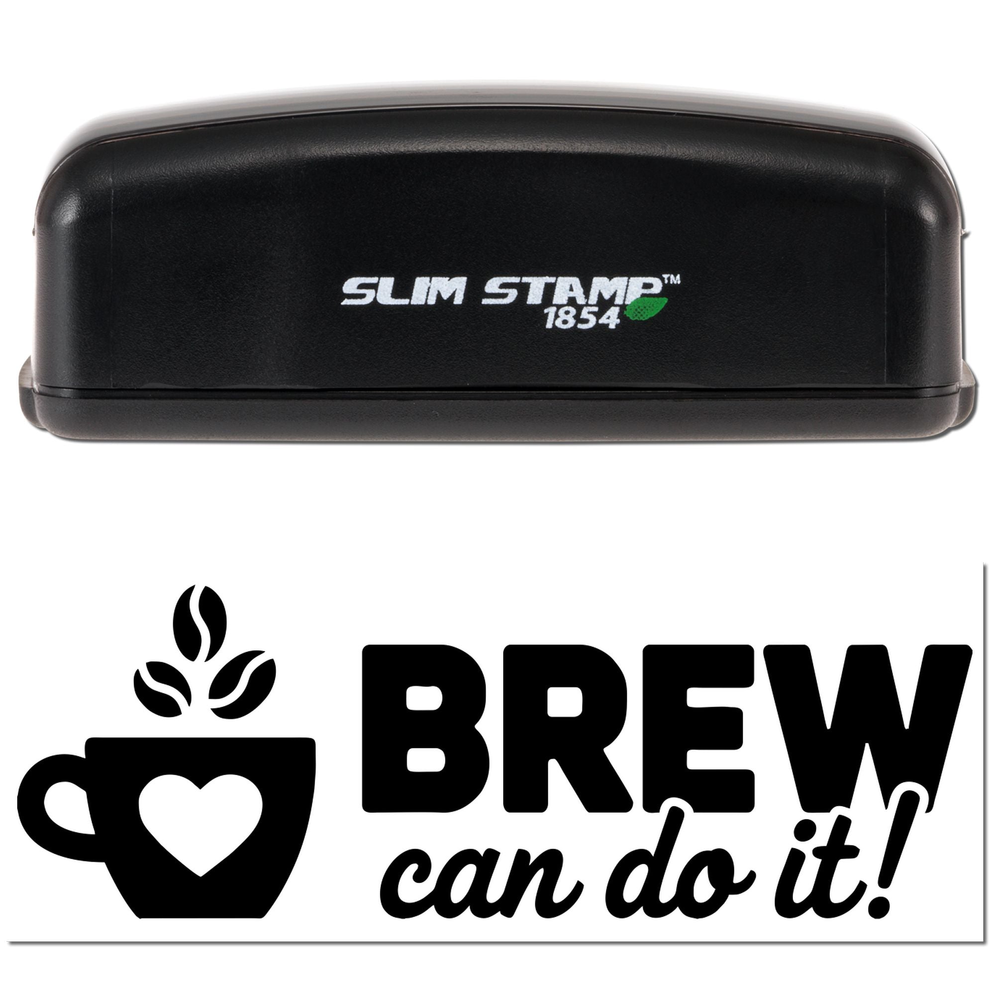 Slim Stamp 1854 self-inking rubber stamp with Brew can do it! coffee cup design for coffee shop branding.
