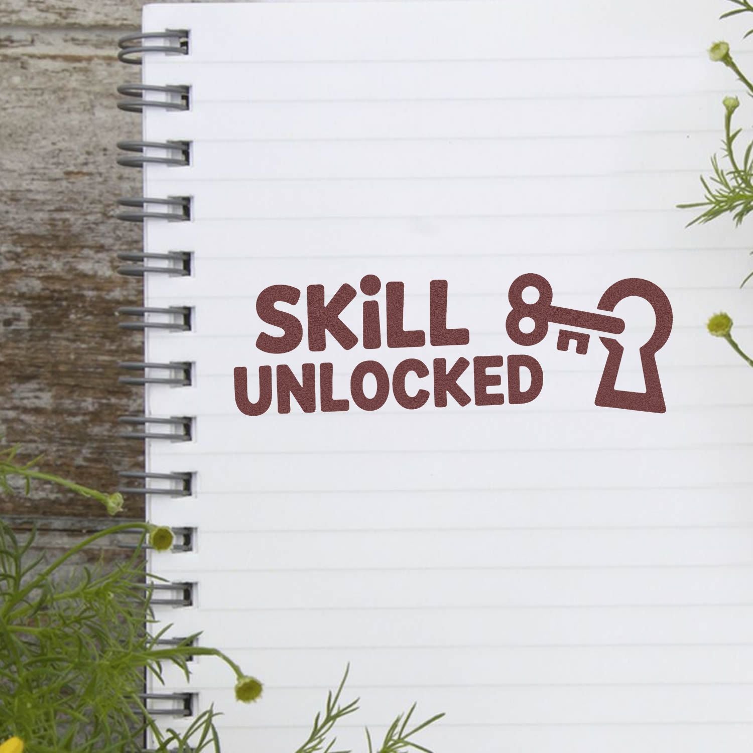 Skill Unlocked rubber stamp design with key icon for celebrating achievements, milestones, and new skills.