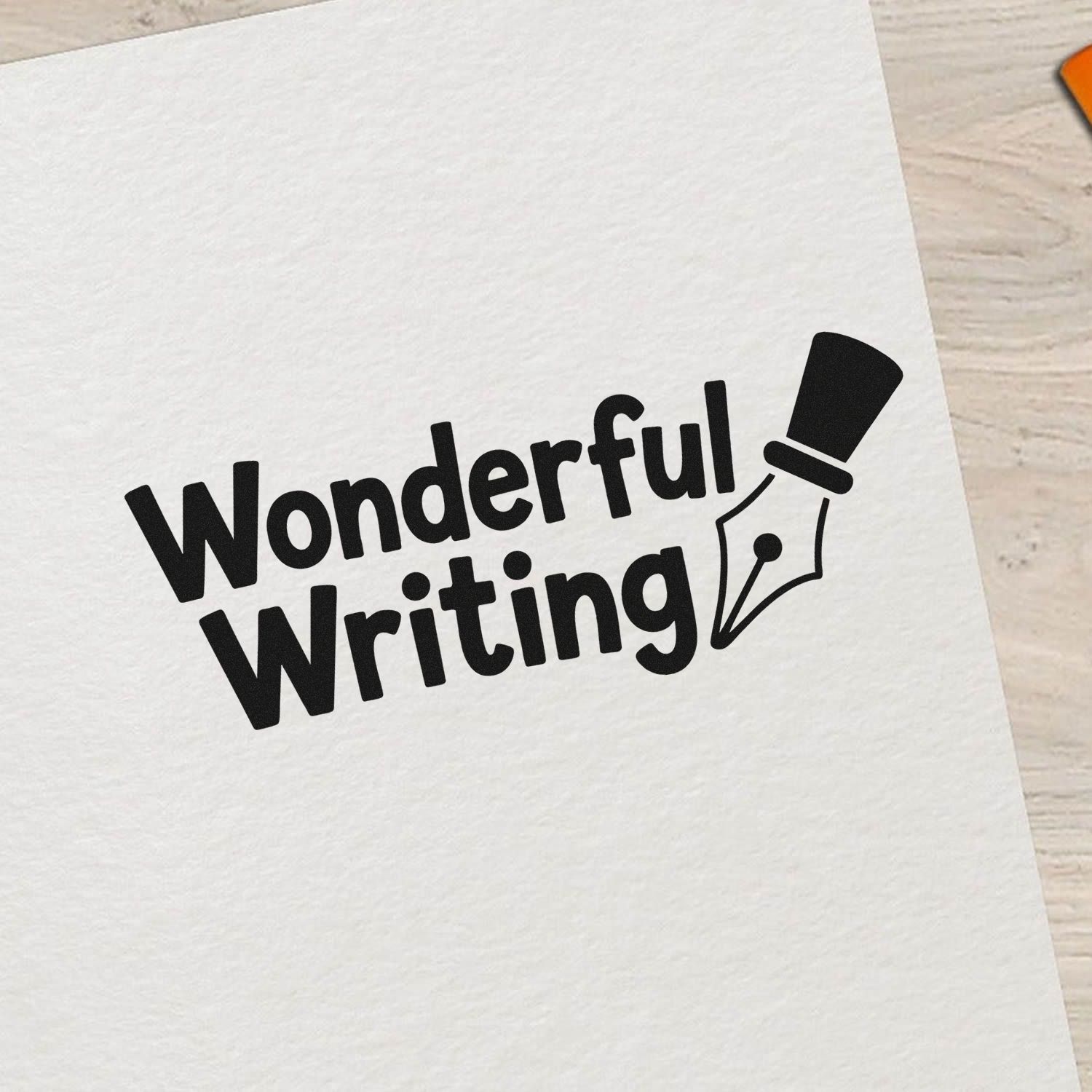 Wonderful Writing rubber stamp impression with fountain pen nib on paper