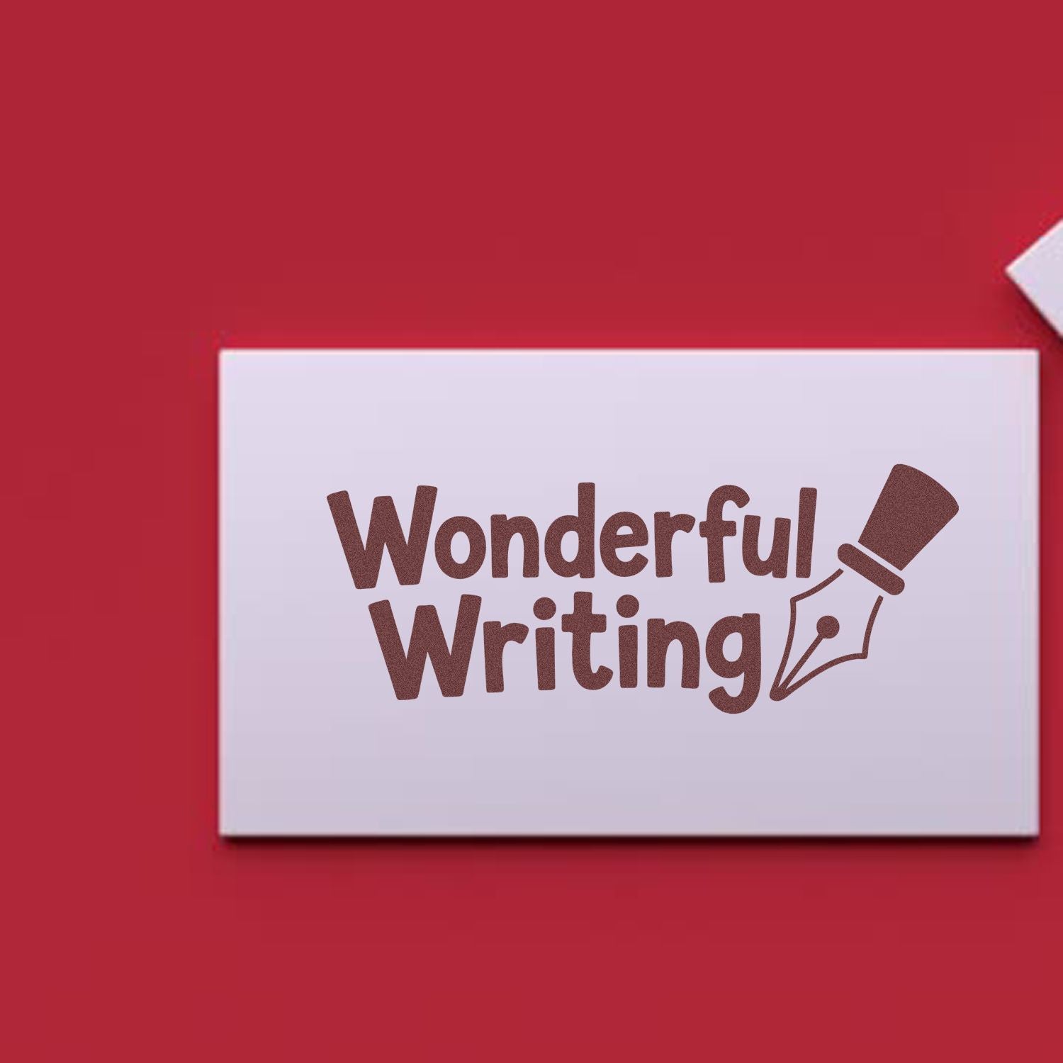 Wonderful Writing rubber stamp with pen nib icon for stationery, journaling, and handmade card branding.