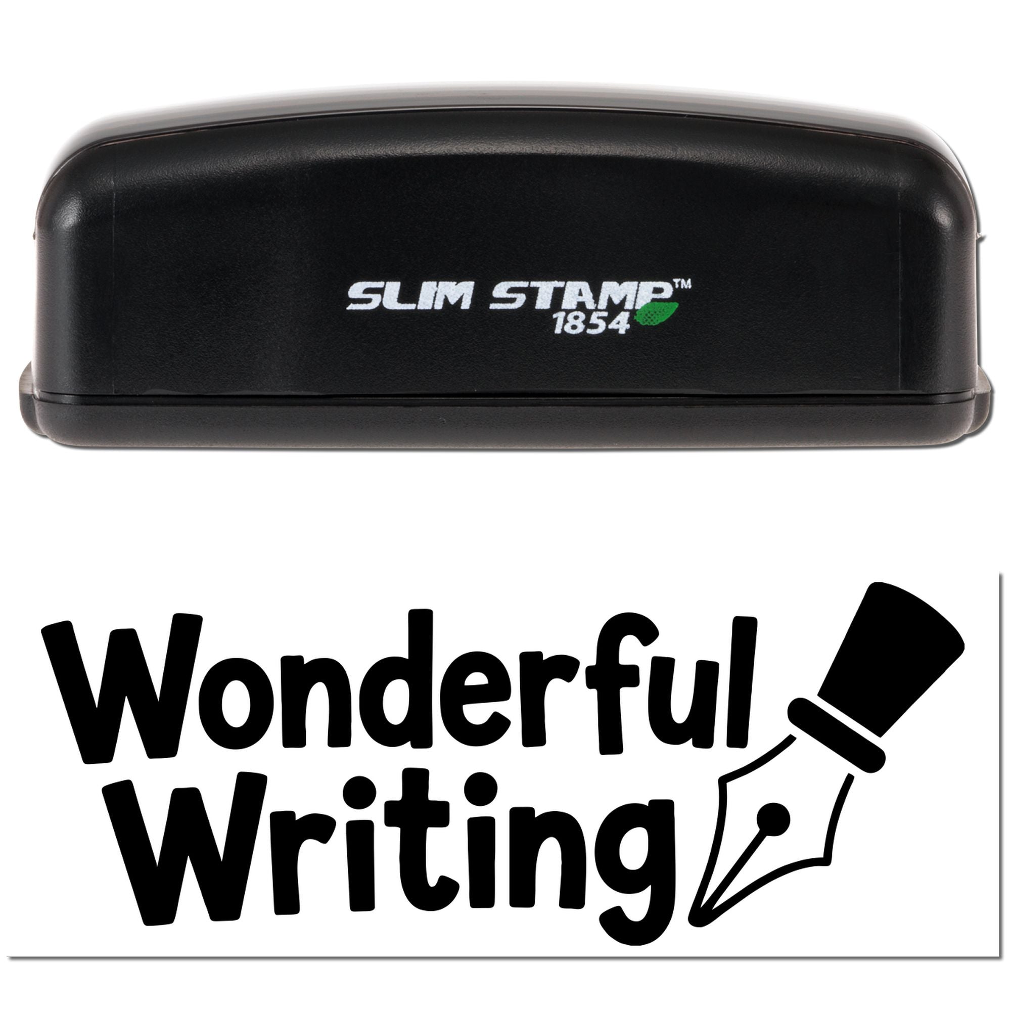 Slim Stamp 1854 self-inking rubber stamp for Wonderful Writing logo and custom branding