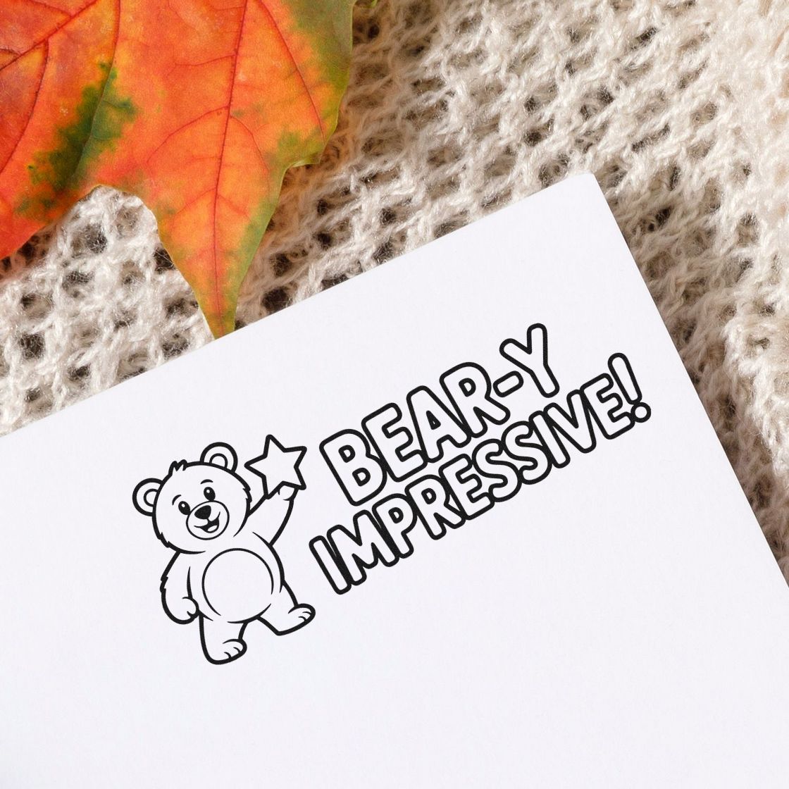 Funny Bear-y Impressive rubber stamp design with cute bear illustration for cards, scrapbooking, and craft projects.