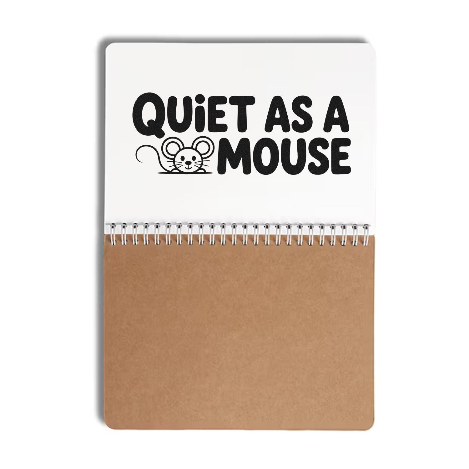 Quiet as a Mouse rubber stamp design with cute mouse graphic, ideal for notebooks, journaling, and craft projects.