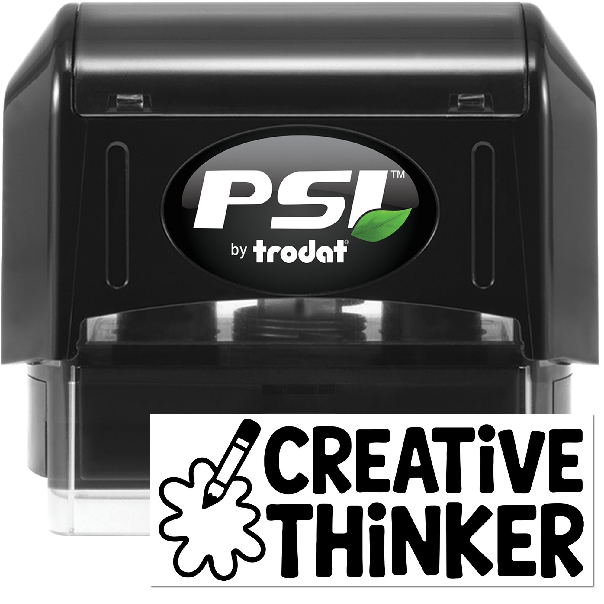 PSI by Trodat self-inking rubber stamp with Creative Thinker design for custom office and craft stamping