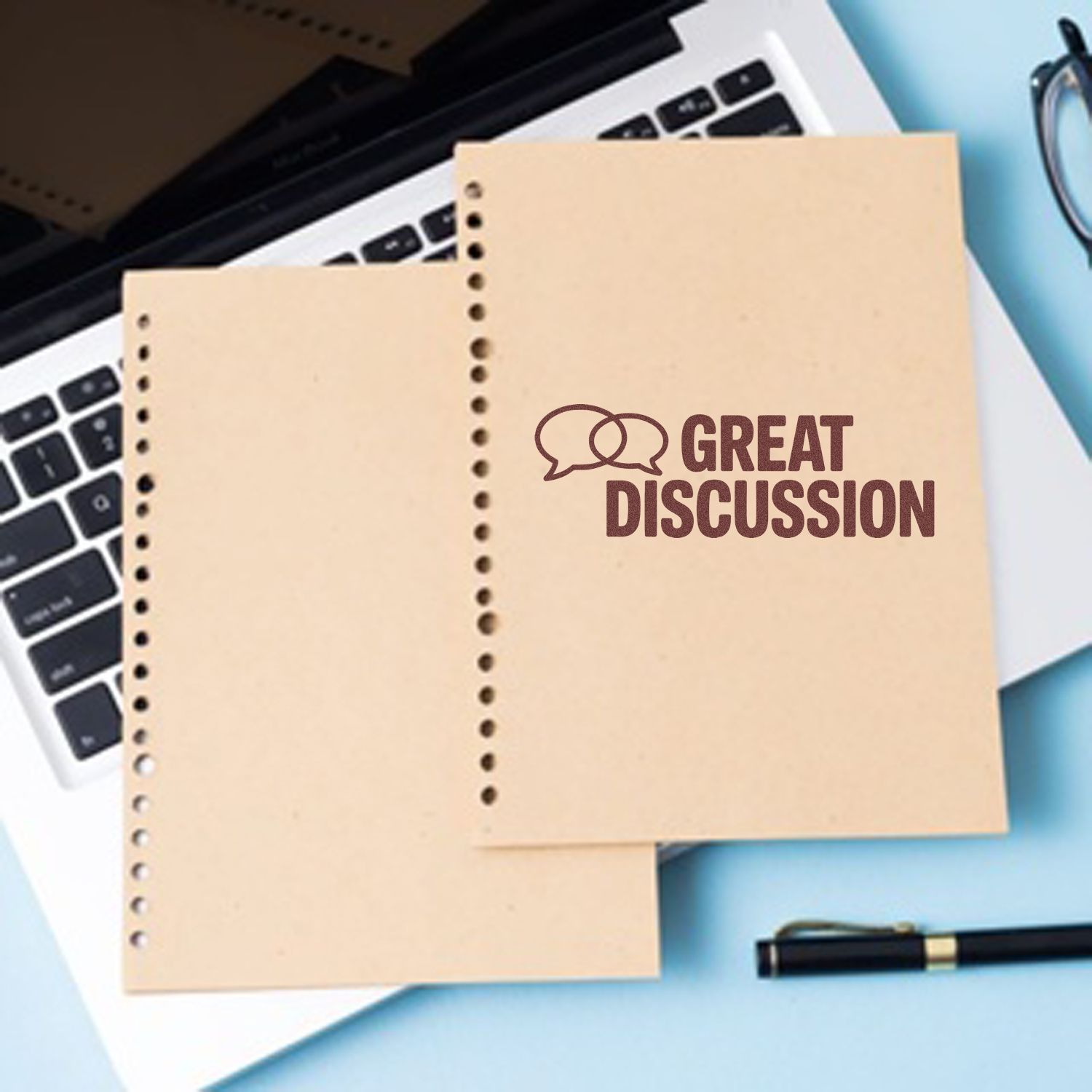 Great Discussion rubber stamp on notebook paper for teacher feedback, classroom review, and office notes.