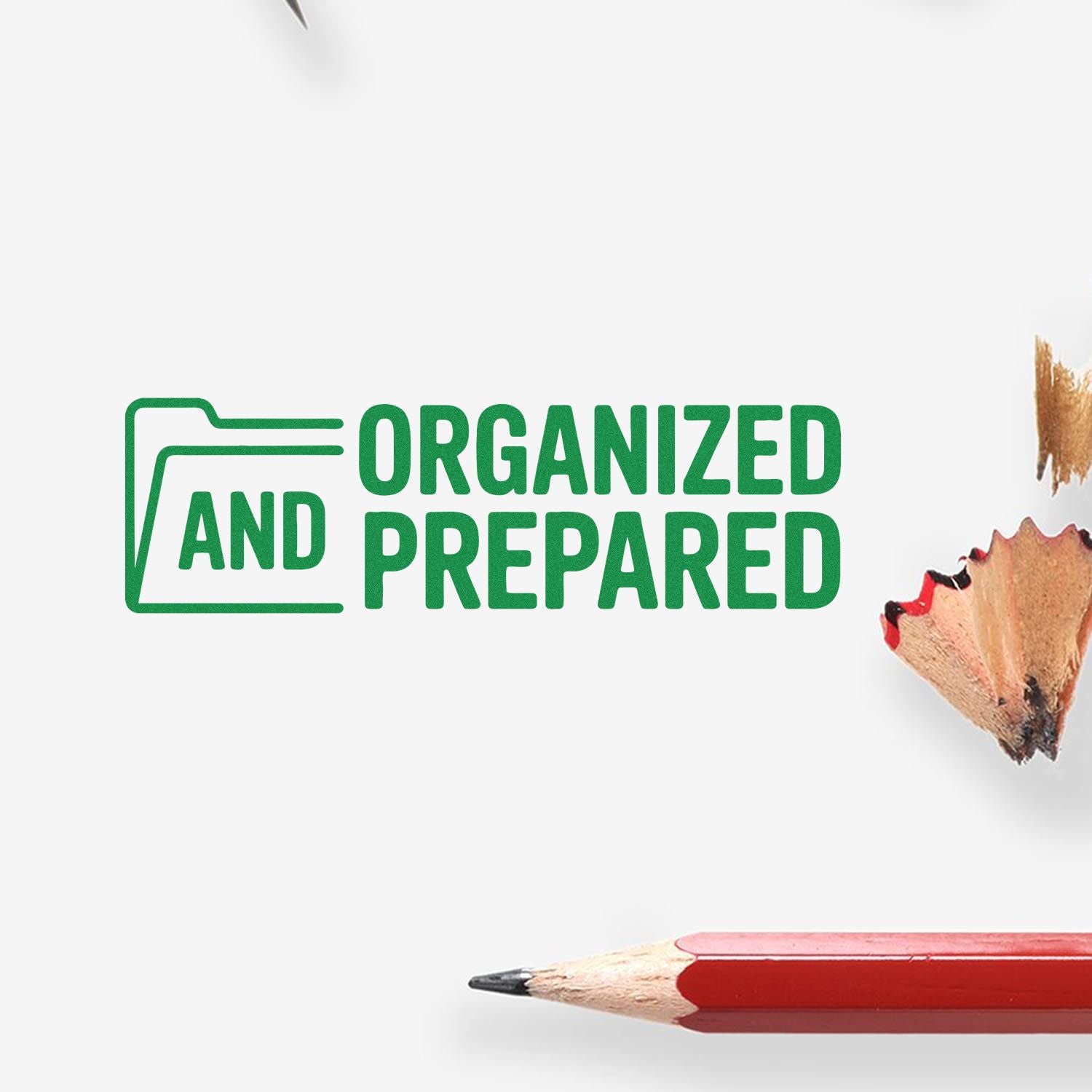 Organized and Prepared rubber stamp with folder icon, ideal for planner, office, and classroom organization.