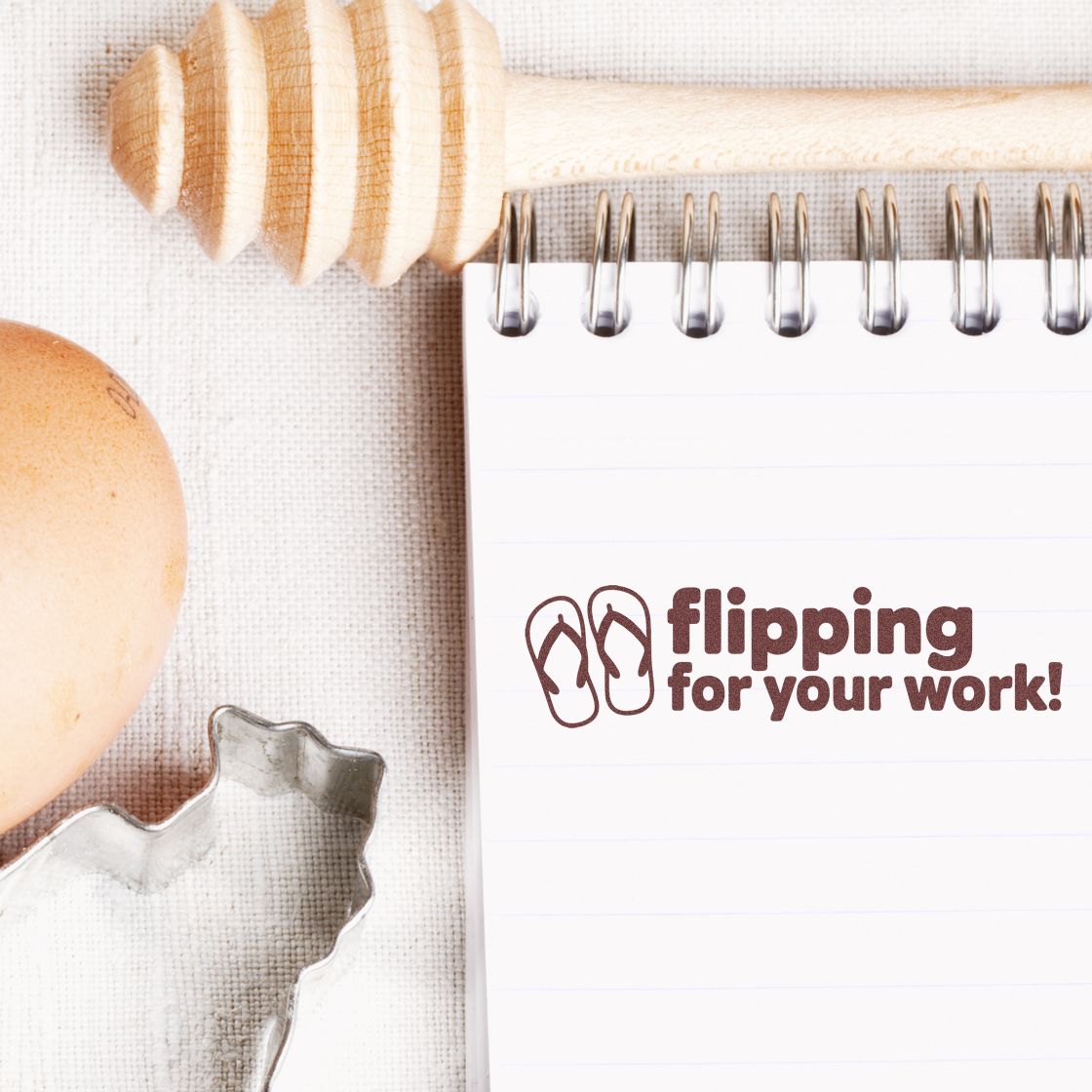 Flip flops rubber stamp design with flipping for your work! message for summer-themed appreciation notes and cards.