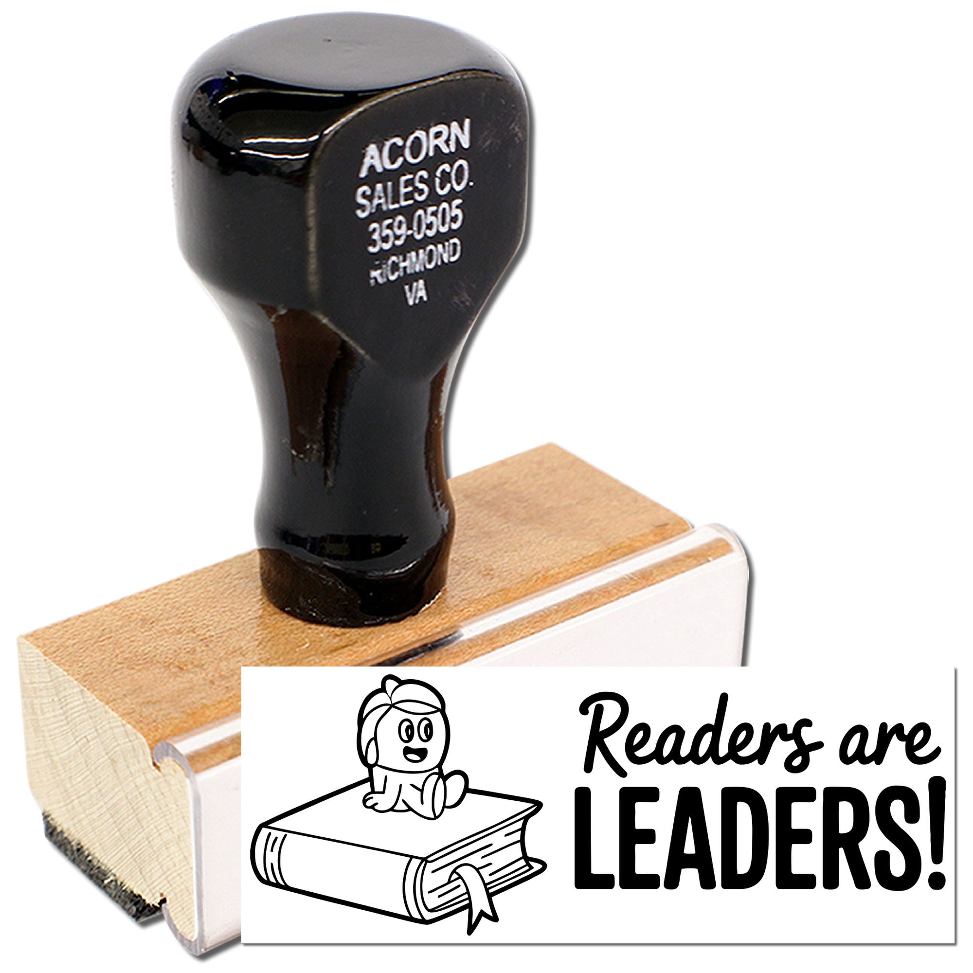 Custom rubber stamp with Readers are Leaders! design for teachers, libraries, and literacy programs.