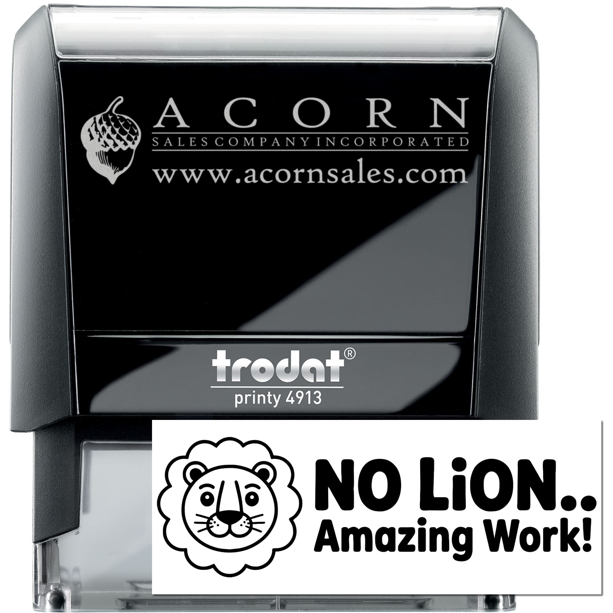 Custom self-inking rubber stamp, Trodat Printy 4913, with Acorn Sales Company logo and website for business branding.