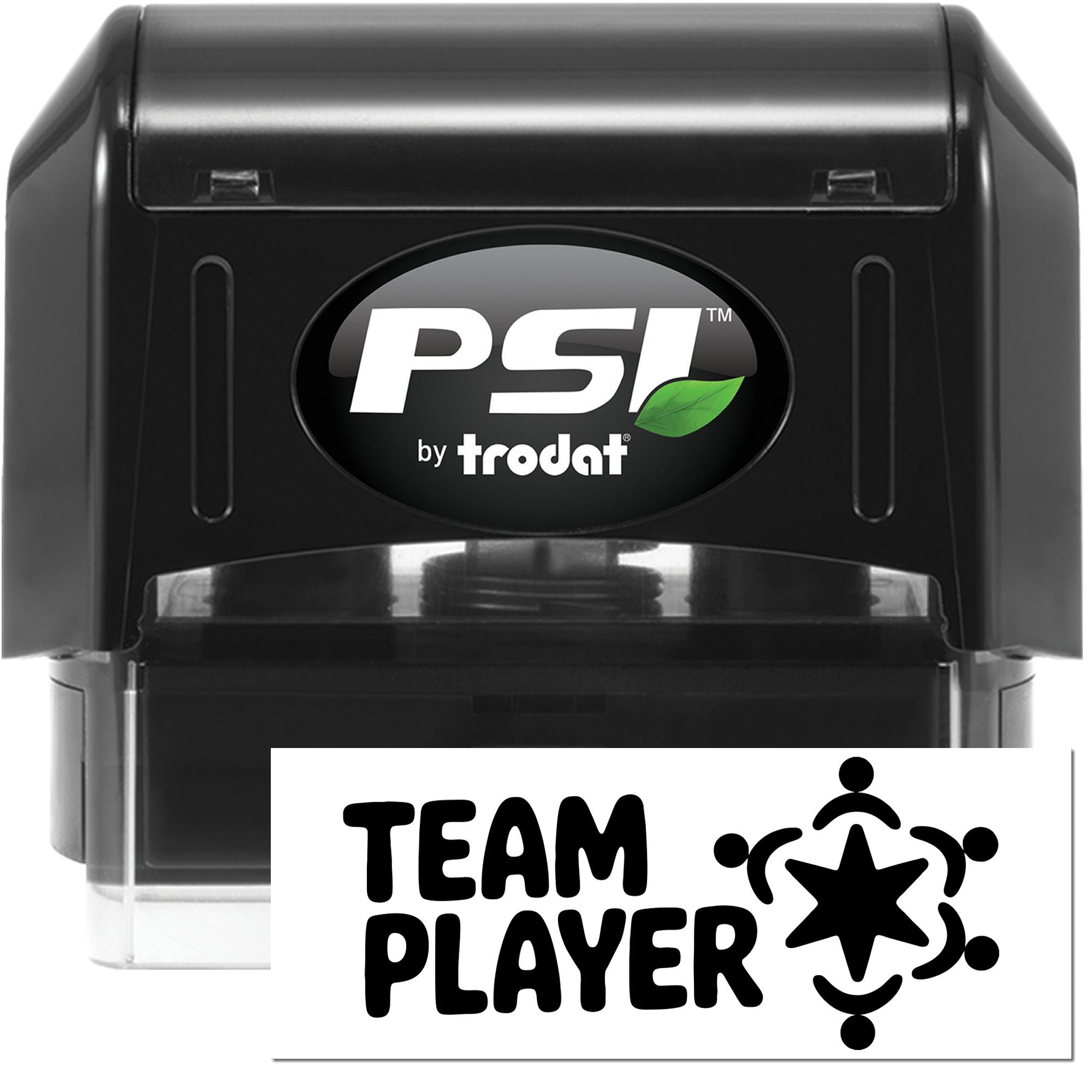 PSI by Trodat self-inking rubber stamp featuring Team Player design for office recognition and teamwork messages