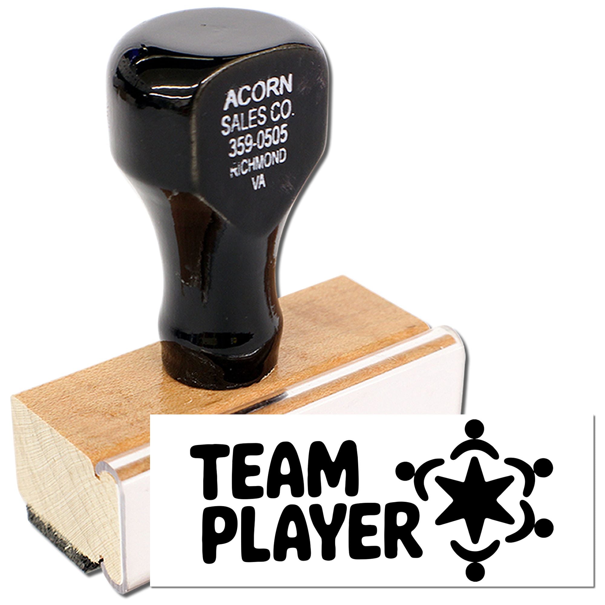 Custom Team Player rubber stamp with wooden handle for office recognition, team branding, and business use.