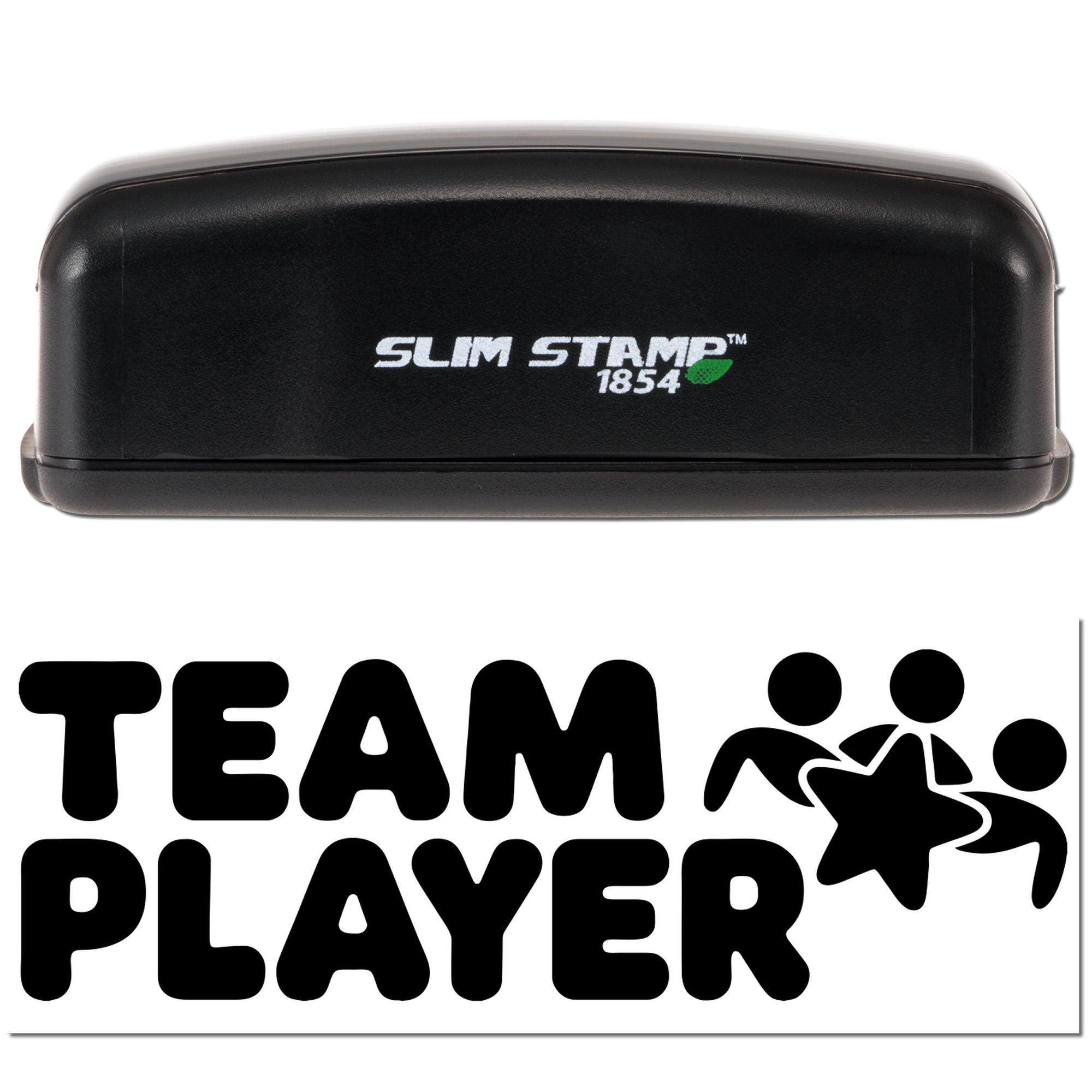Slim Stamp 1854 Team Player rubber stamp for employee recognition, teamwork awards, and office messaging.