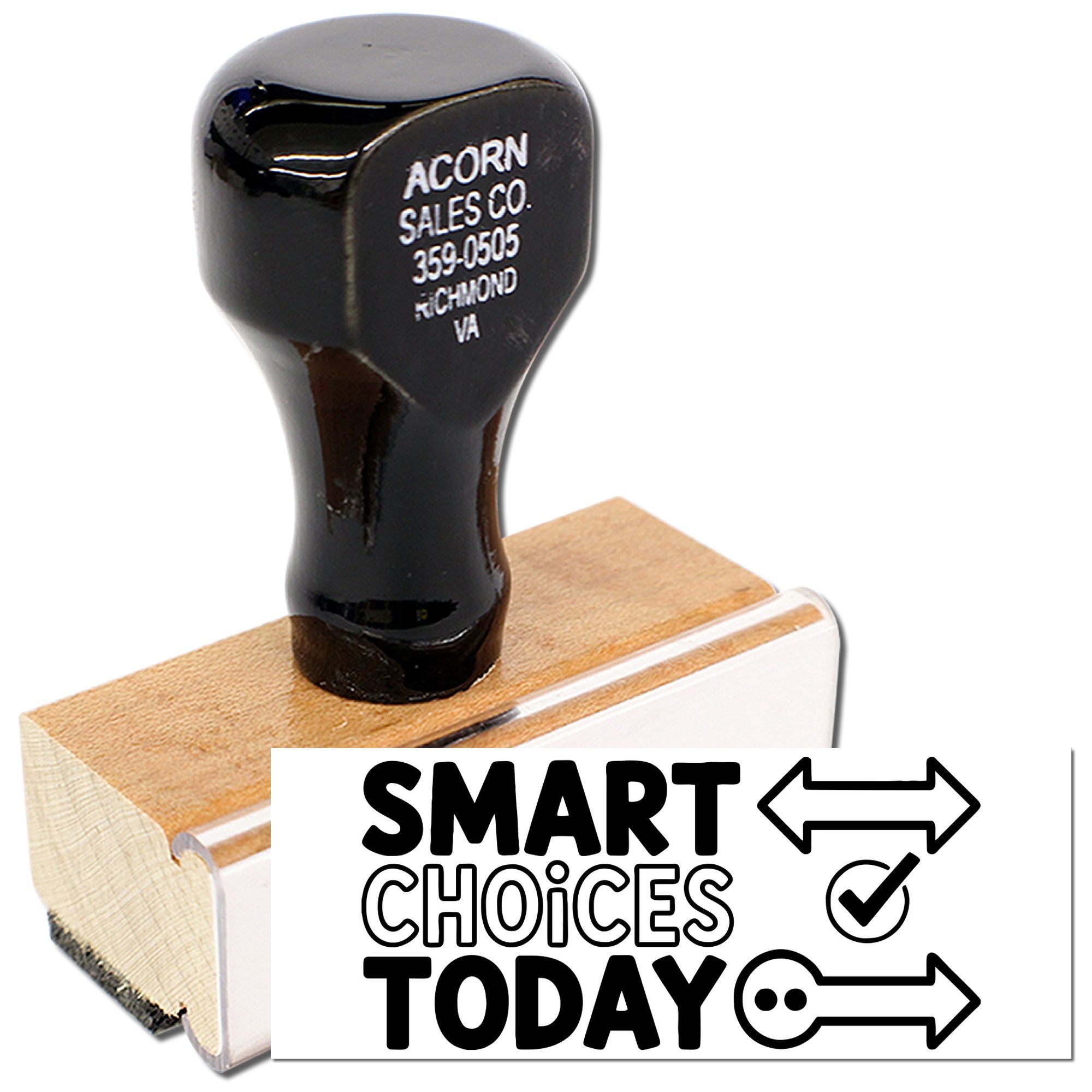 Custom rubber stamp with Smart Choices Today design for motivational branding, packaging, and craft projects.