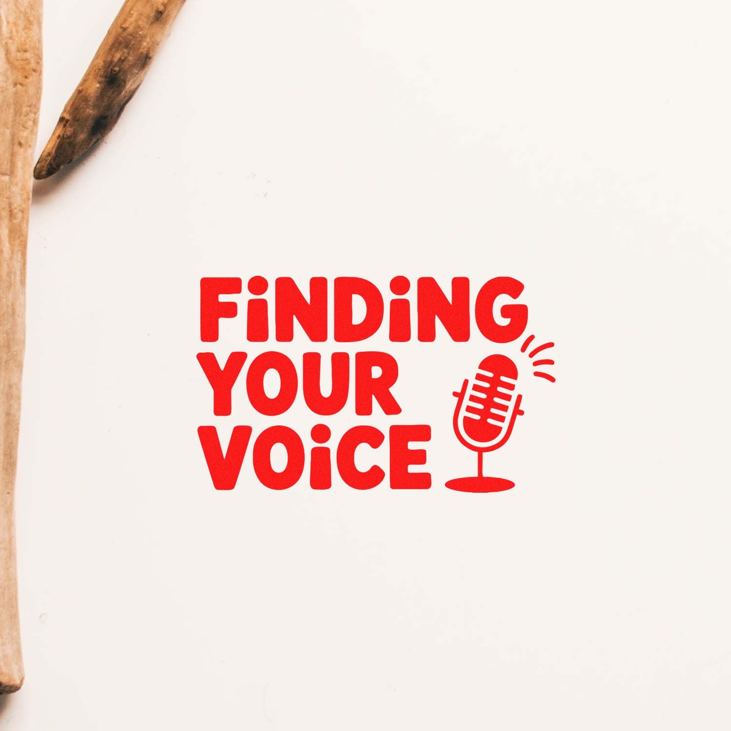 Finding Your Voice custom rubber stamp design with microphone icon, ideal for branding, journaling, and creative messaging.