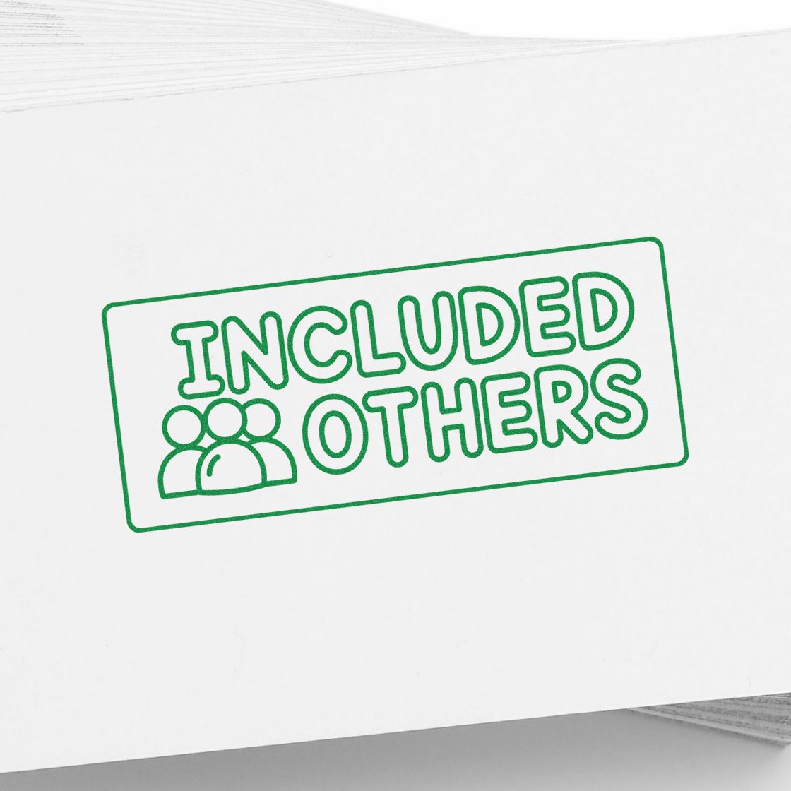 Green rubber stamp reading Included Others with group icon for office files, approvals, or team notices.