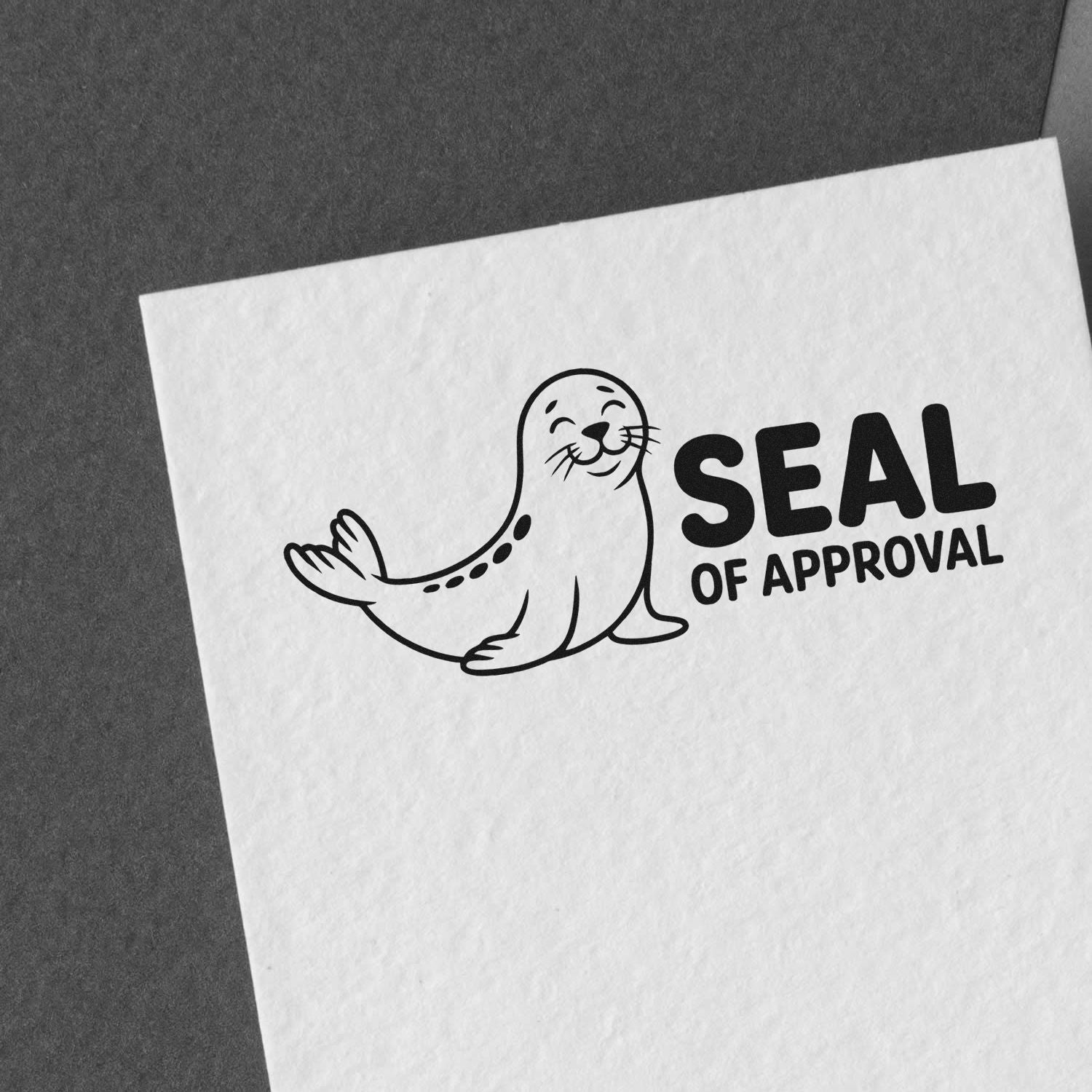 Custom rubber stamp design featuring a smiling seal and Seal of Approval text for business approval branding.