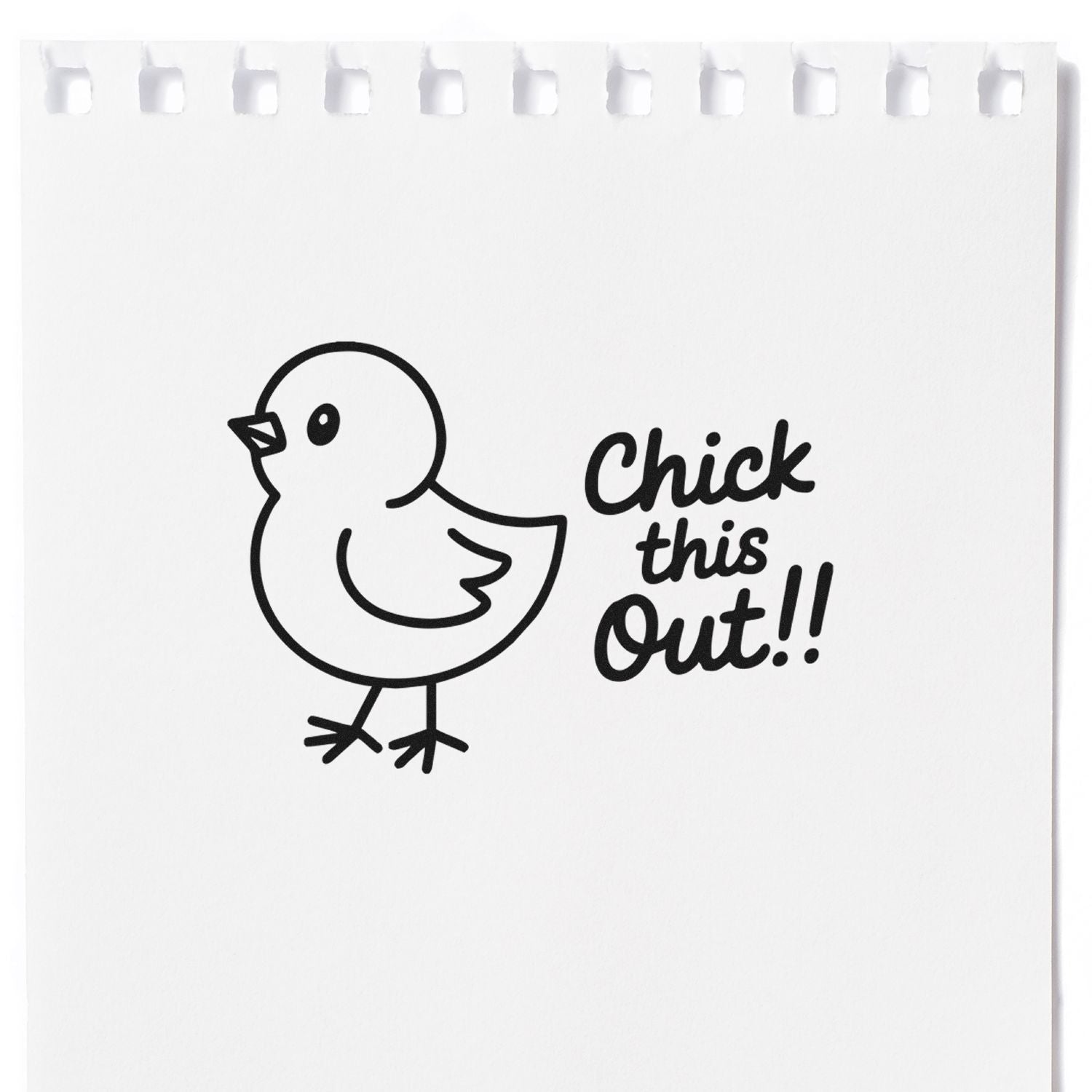 Funny chick this out rubber stamp design with cute bird pun for Easter cards, crafts, and scrapbooking.