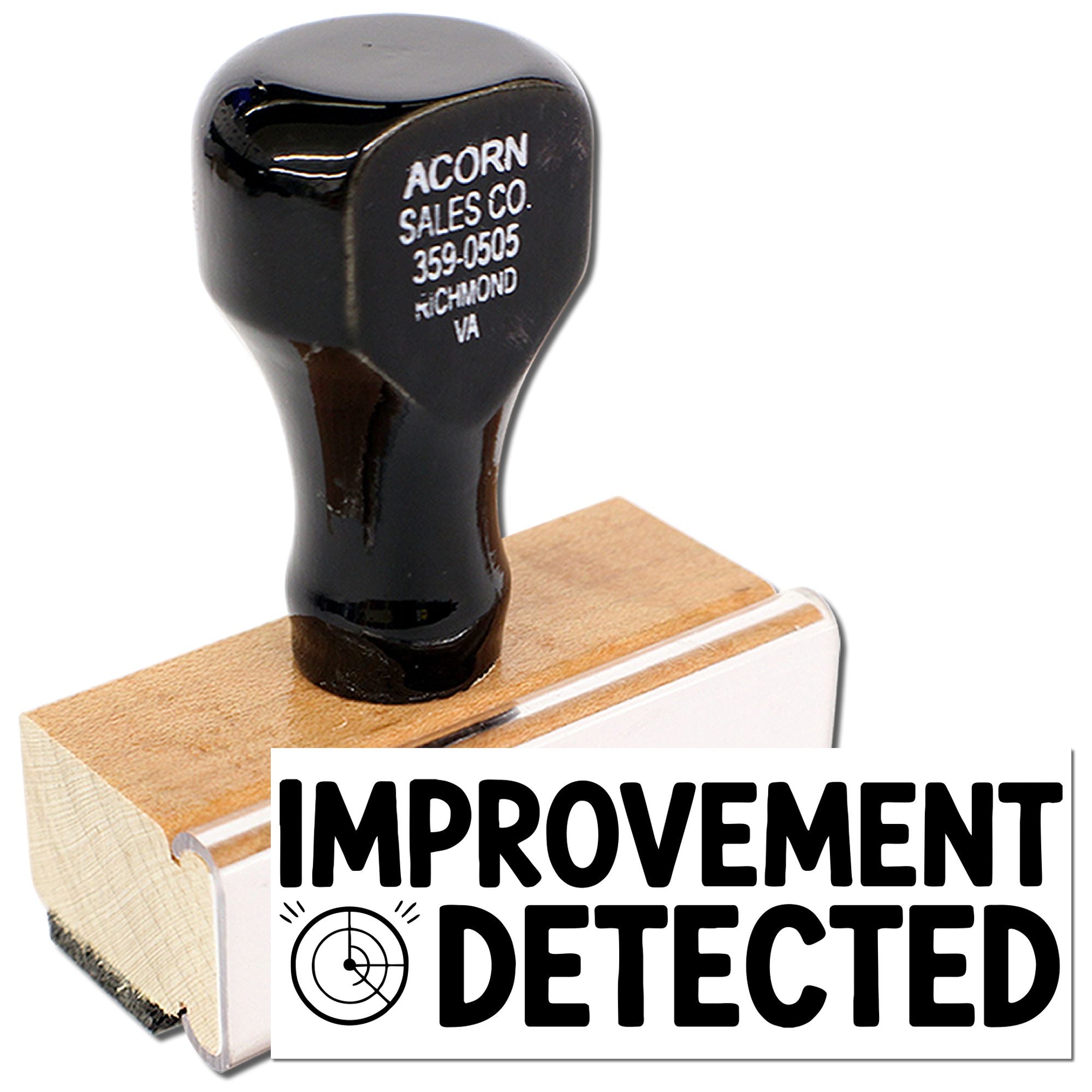 Improvement Detected rubber stamp with bold custom imprint for quality control, inspection, or approval marking.