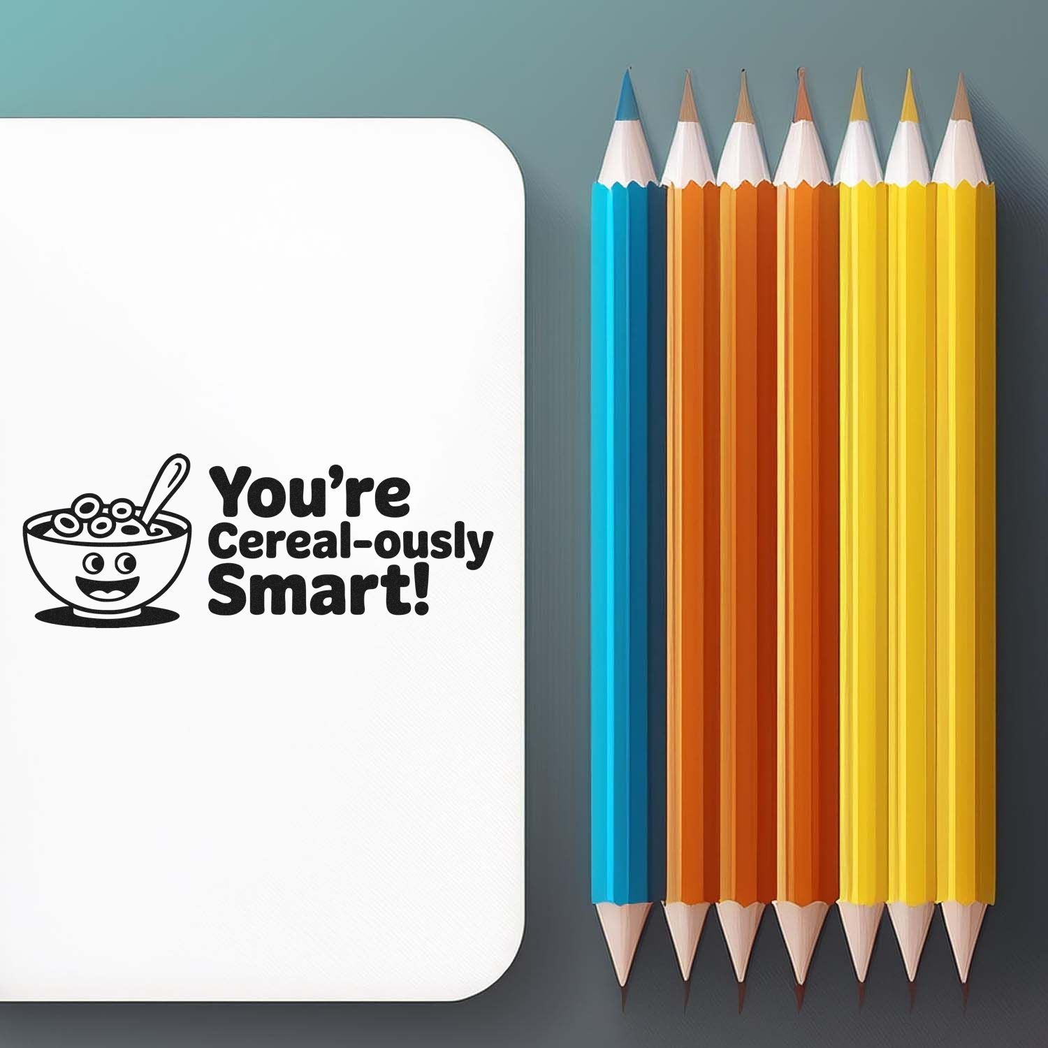 Funny classroom rubber stamp with cereal bowl and Youre Cereal-ously Smart! for teacher rewards and student encouragement.