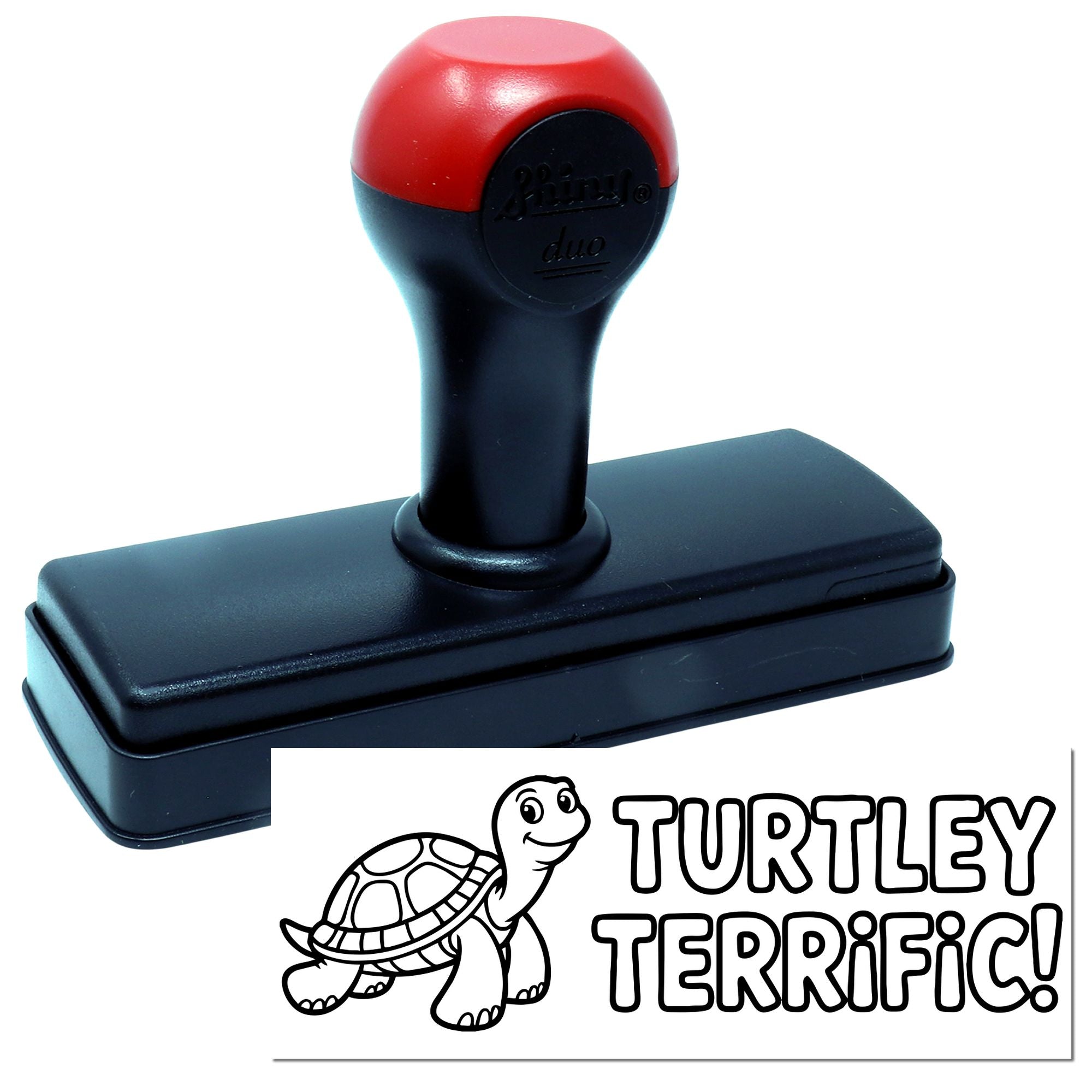 Turtley Terrific self-inking rubber stamp with turtle design, ideal for teacher rewards, crafts, and custom stamp impressions.
